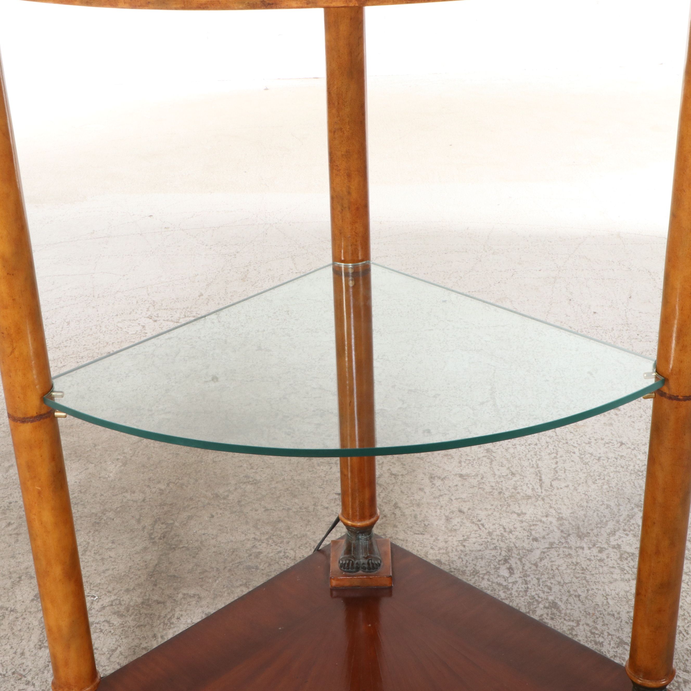 Henredon Egyptian Revival Hardwood and Glass Illuminated Corner Shelf