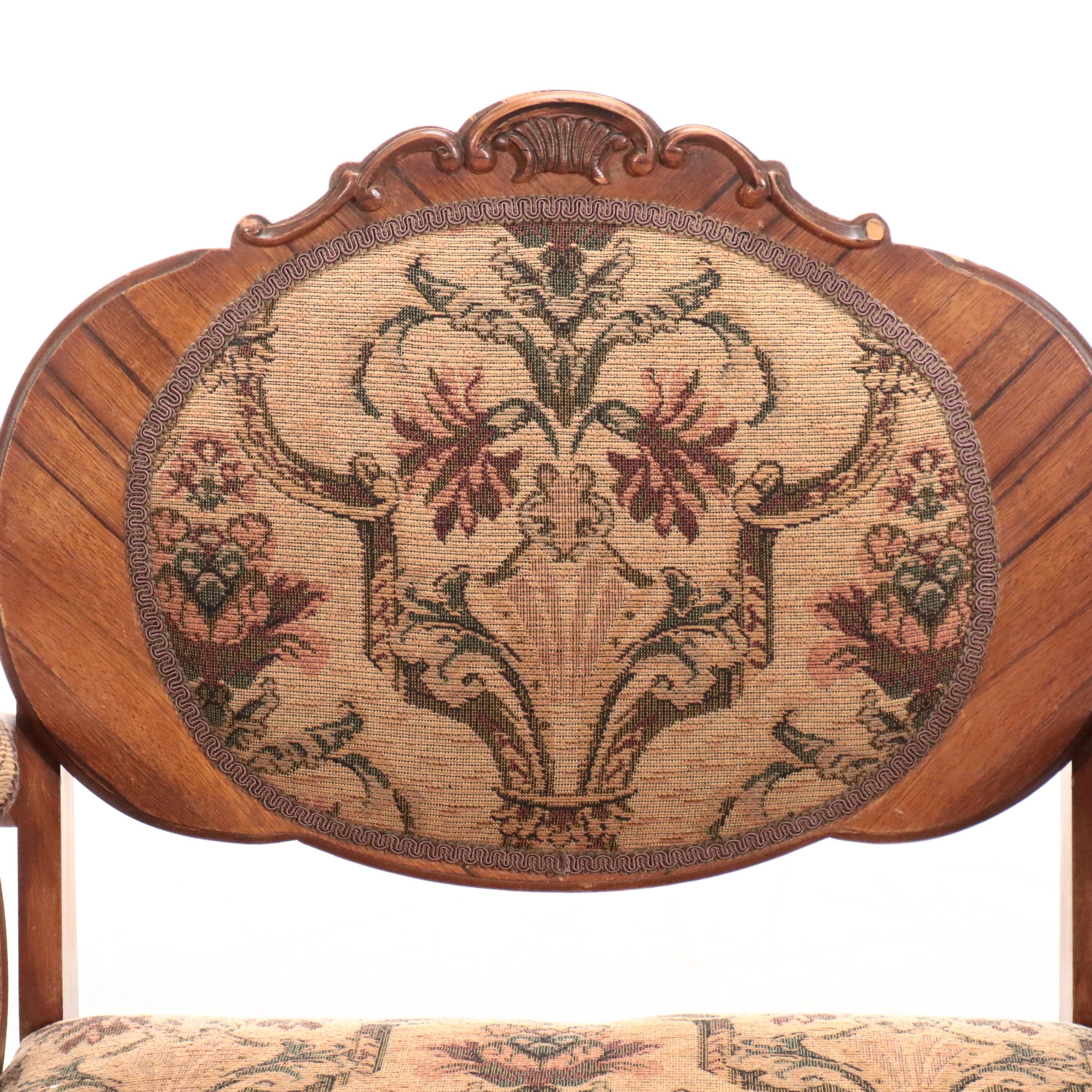 Baroque Style Walnut Vanity Armchair
