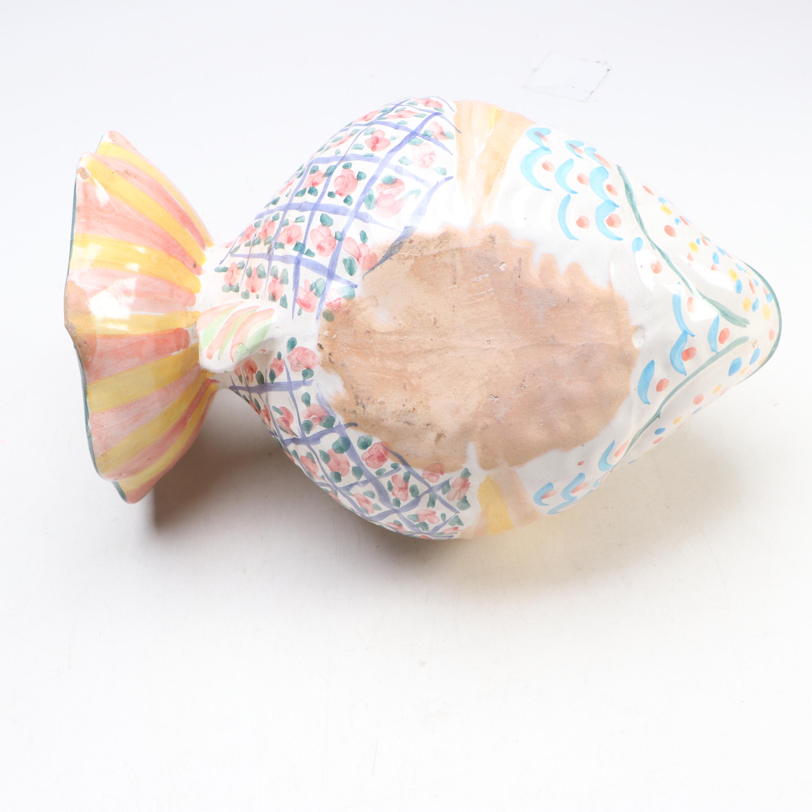 MacKenzie-Childs Hand-Painted Ceramic Fish Hanging Planter