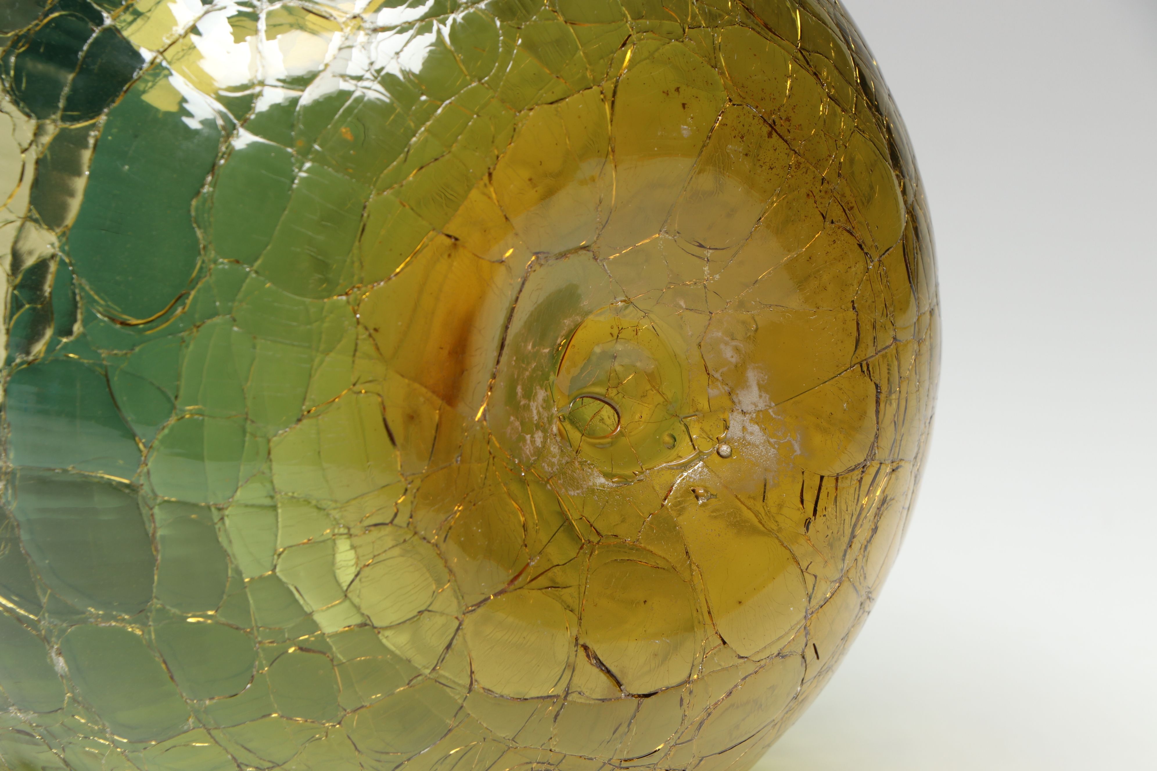 Blenko Blue and Amber Ombré Crackle Art Glass Pitcher