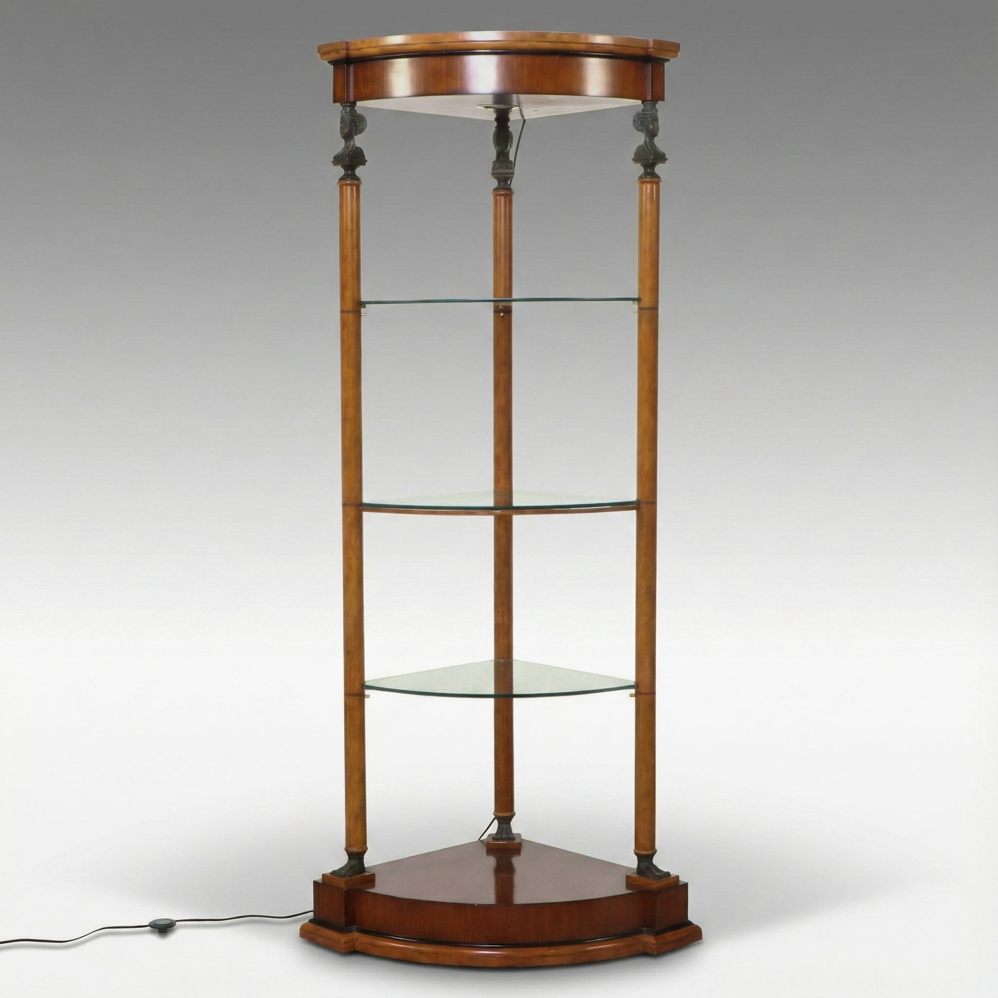 Henredon Egyptian Revival Hardwood and Glass Illuminated Corner Shelf