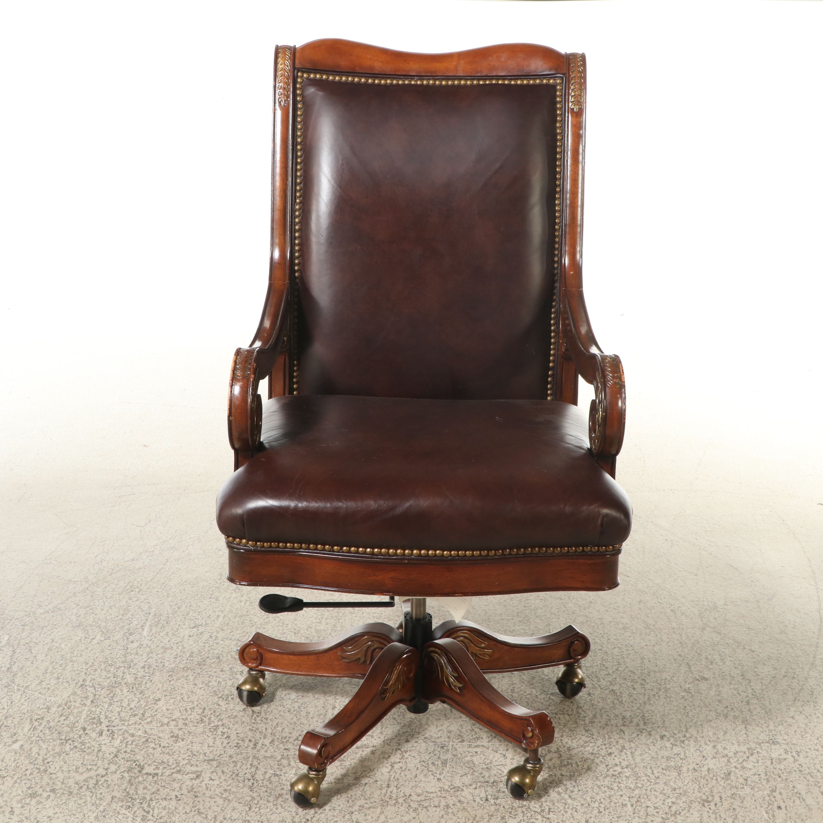 Bradington Young Italian Baroque Style Leather Top Desk and Office Chair