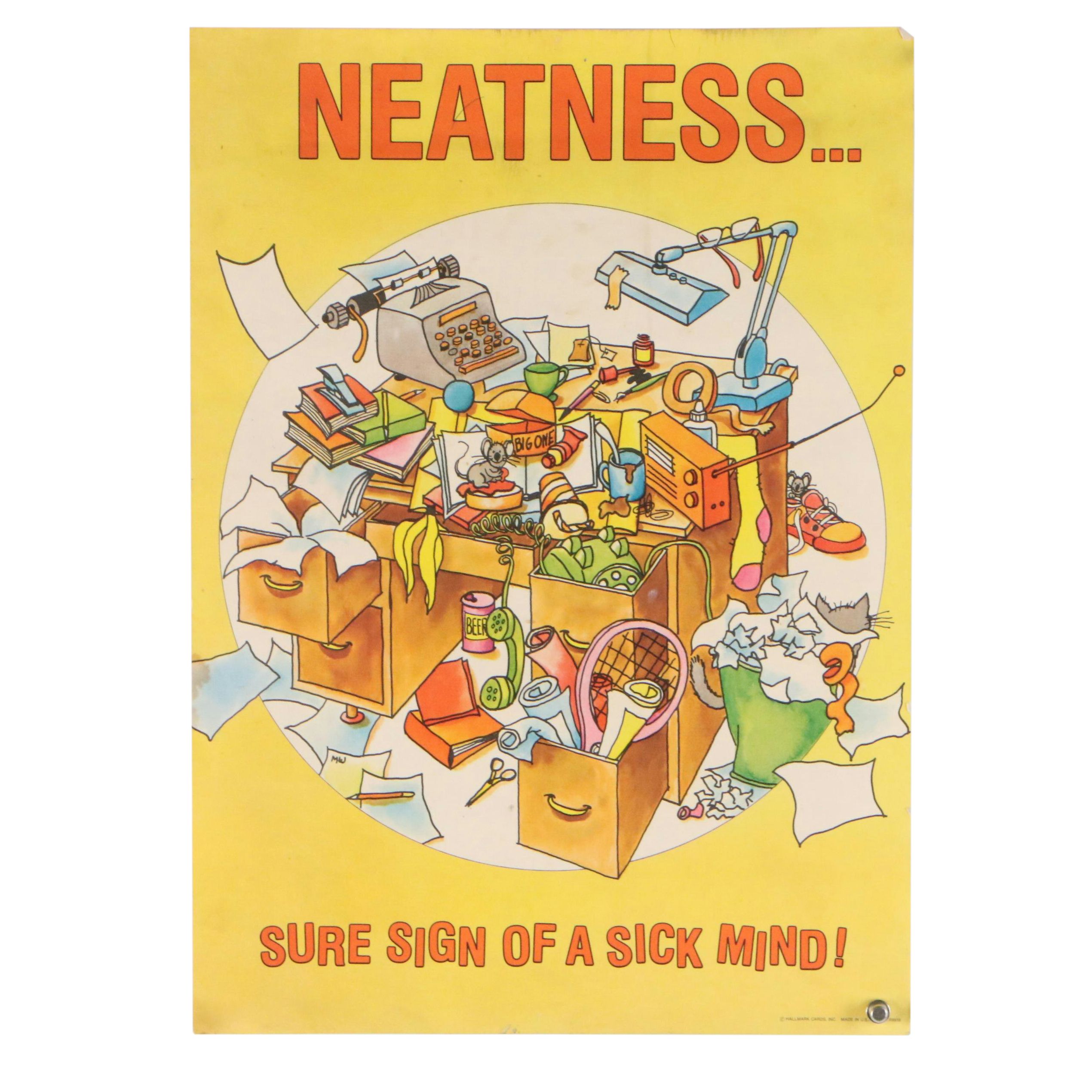 Hallmark Offset Lithograph "Neatness ... Sure Sign of a Sick Mind!" 1970s