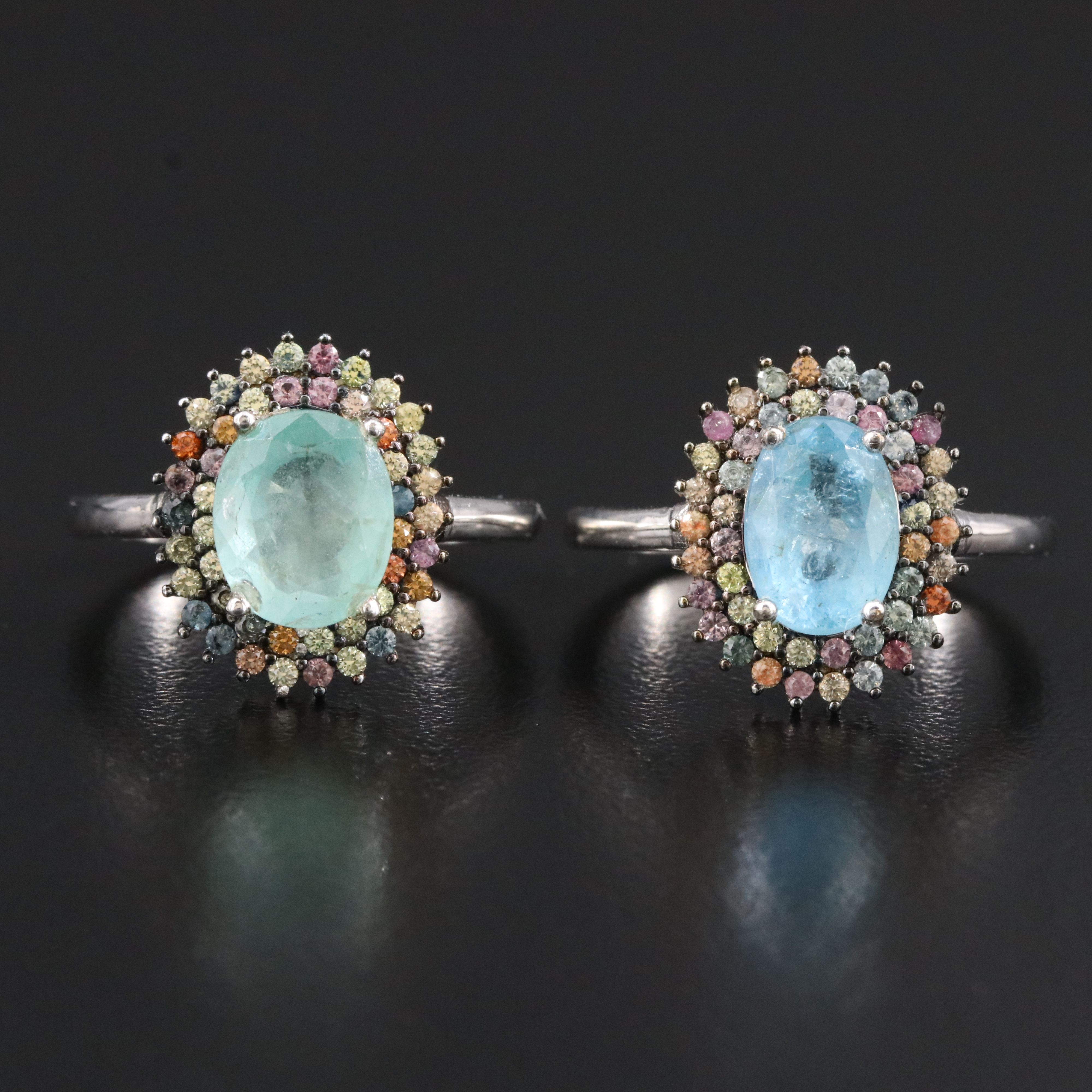 Sterling Emerald, Aquamarine and Sapphire Rings