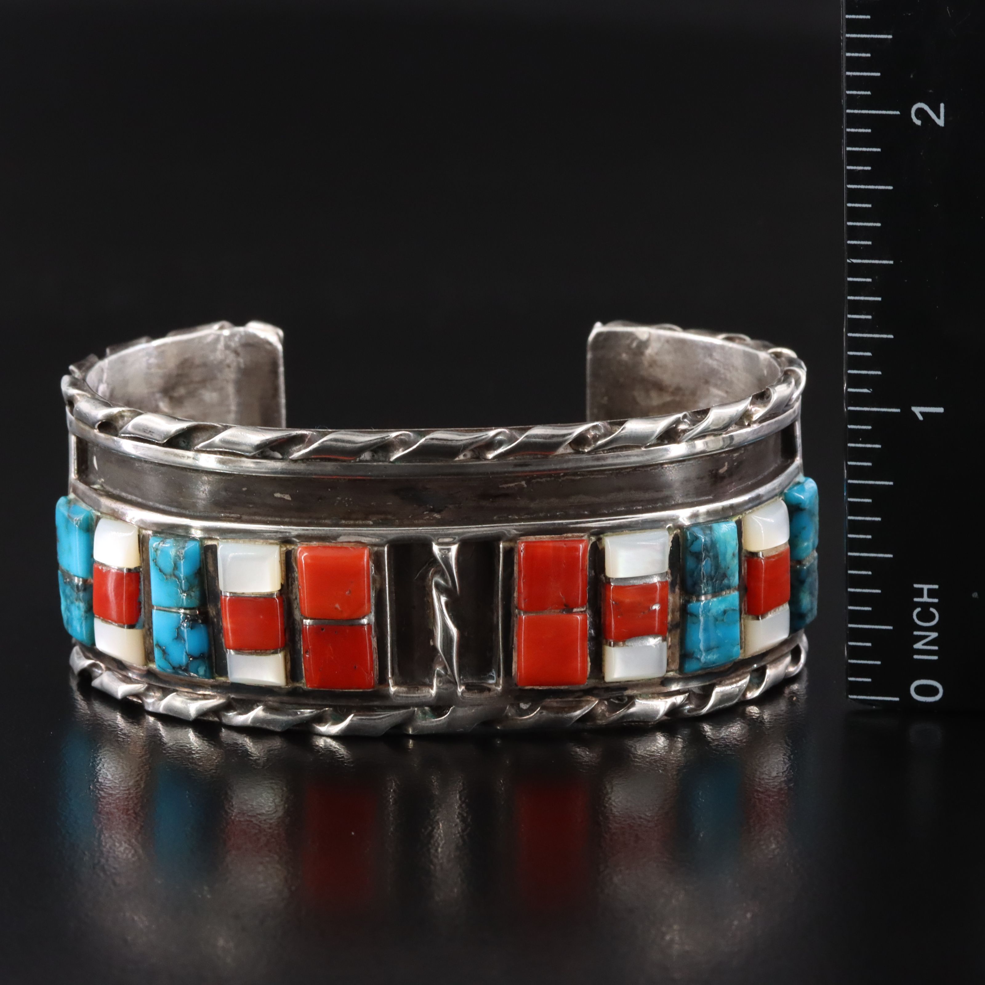 Gilbert Ortega Enterprises Sterling Turquoise, Coral & Mother-of-Pearl Bracelet