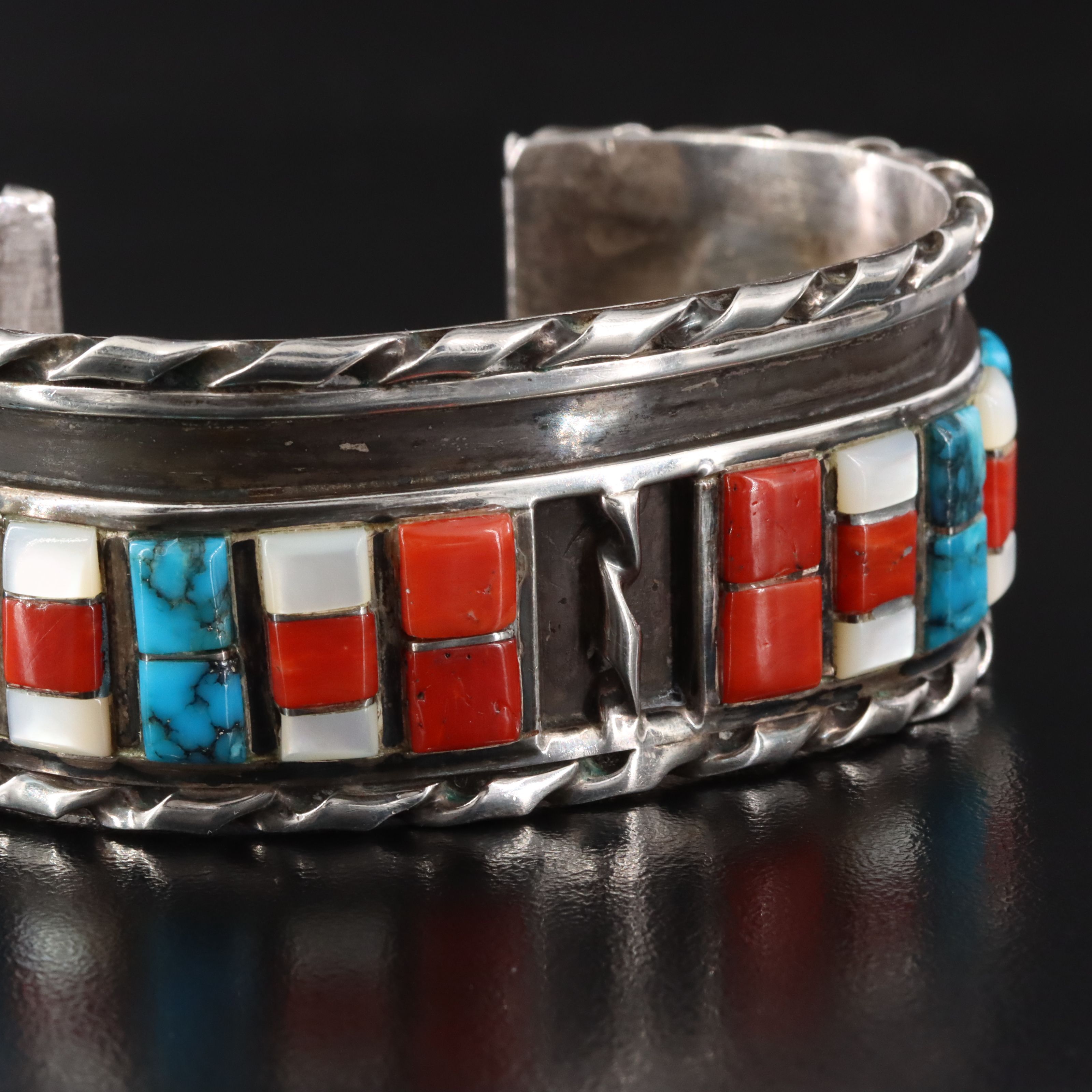 Gilbert Ortega Enterprises Sterling Turquoise, Coral & Mother-of-Pearl Bracelet