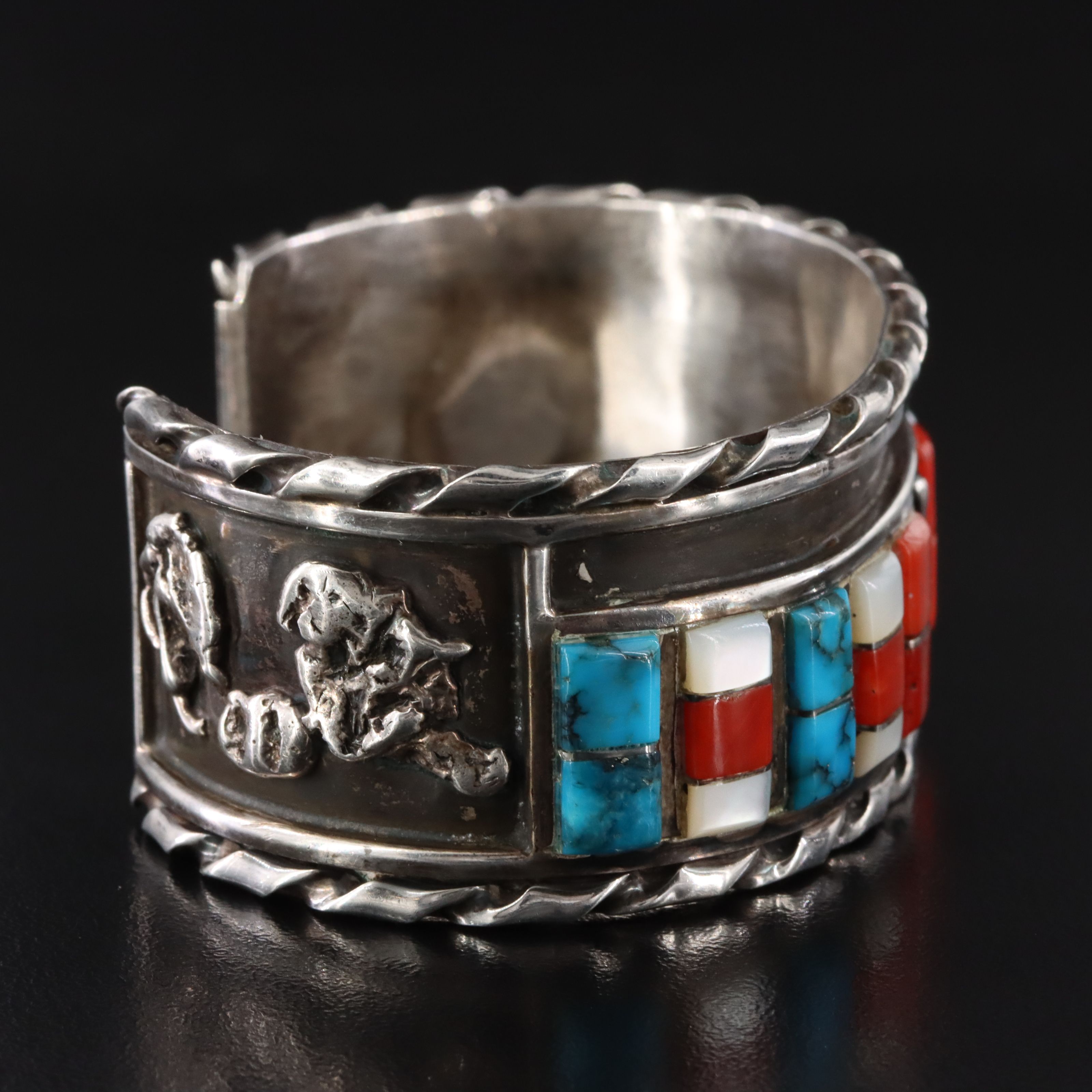Gilbert Ortega Enterprises Sterling Turquoise, Coral & Mother-of-Pearl Bracelet