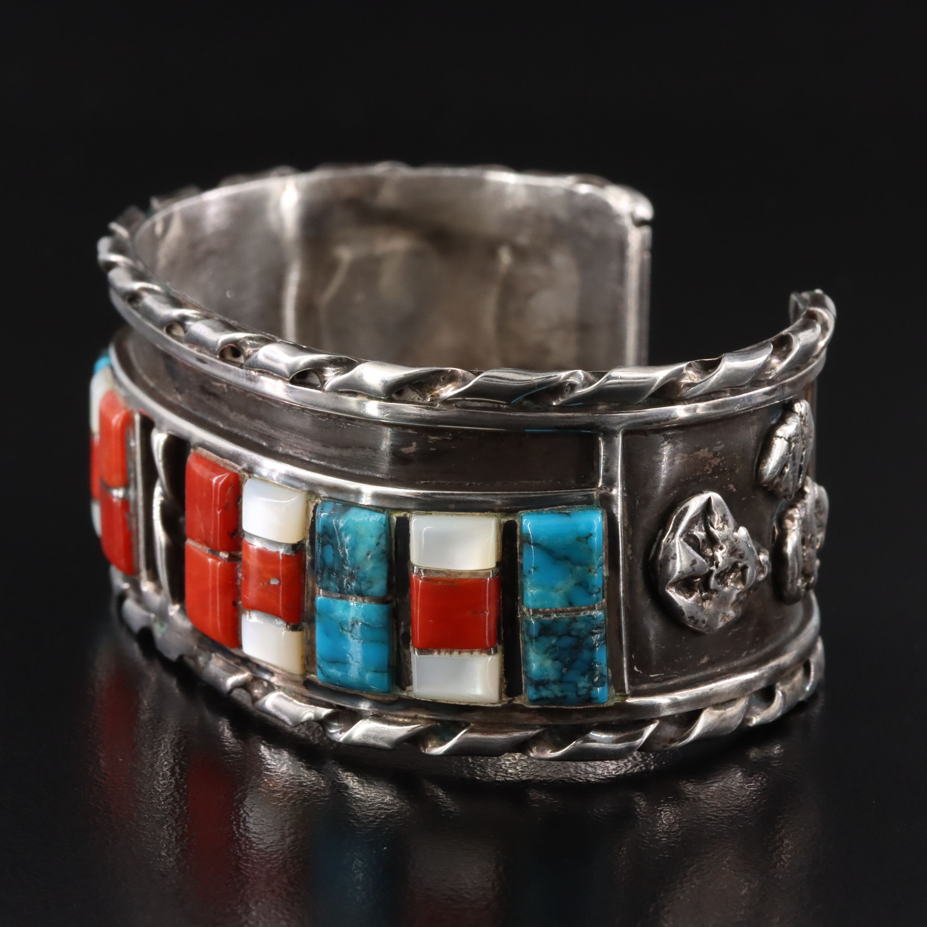 Gilbert Ortega Enterprises Sterling Turquoise, Coral & Mother-of-Pearl Bracelet