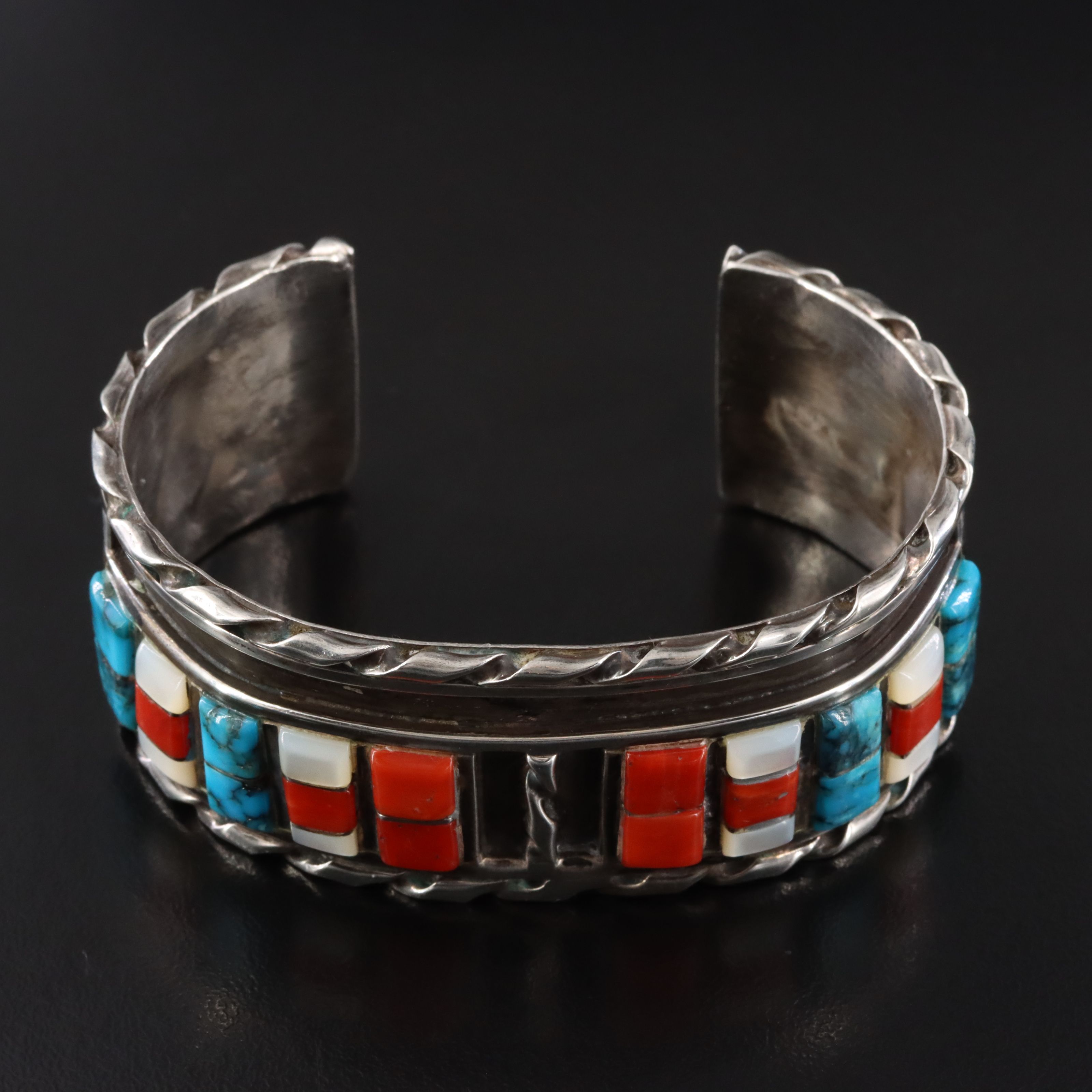 Gilbert Ortega Enterprises Sterling Turquoise, Coral & Mother-of-Pearl Bracelet
