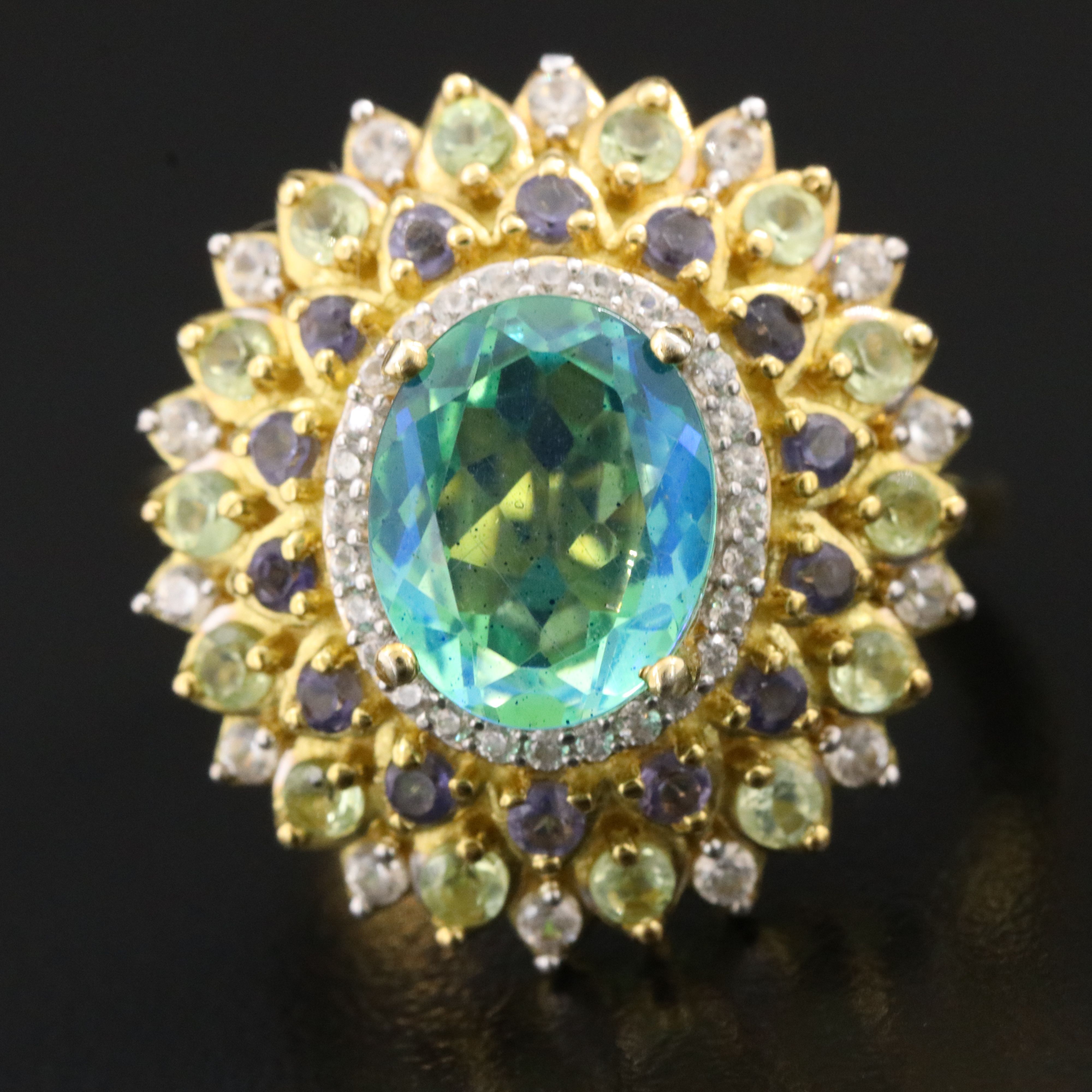 Sterling Ring Including Quartz, Iolite and Zircon