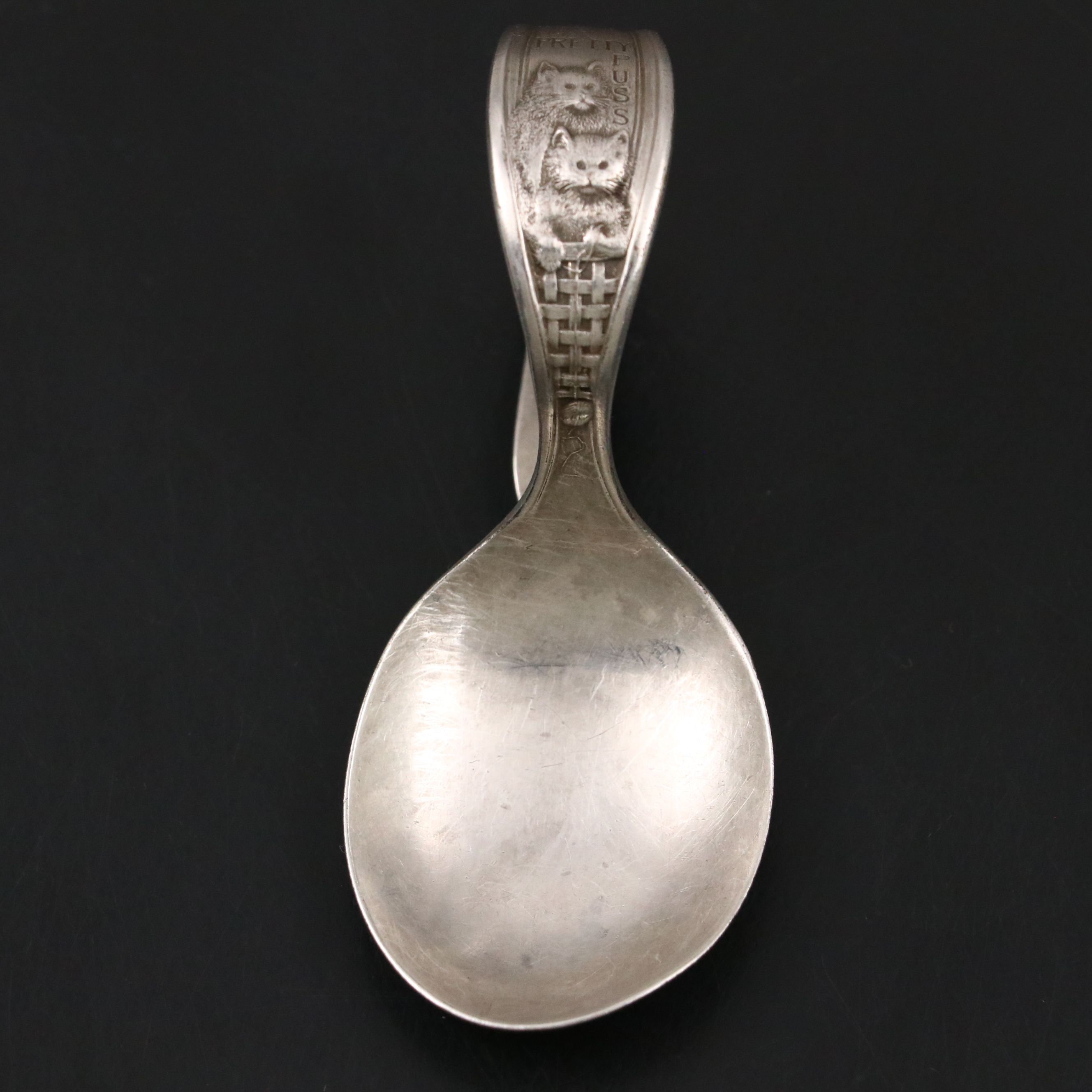 Wm. Rogers & Son Pretty Puss Silver Plate Baby Spoon, Early 20th Century
