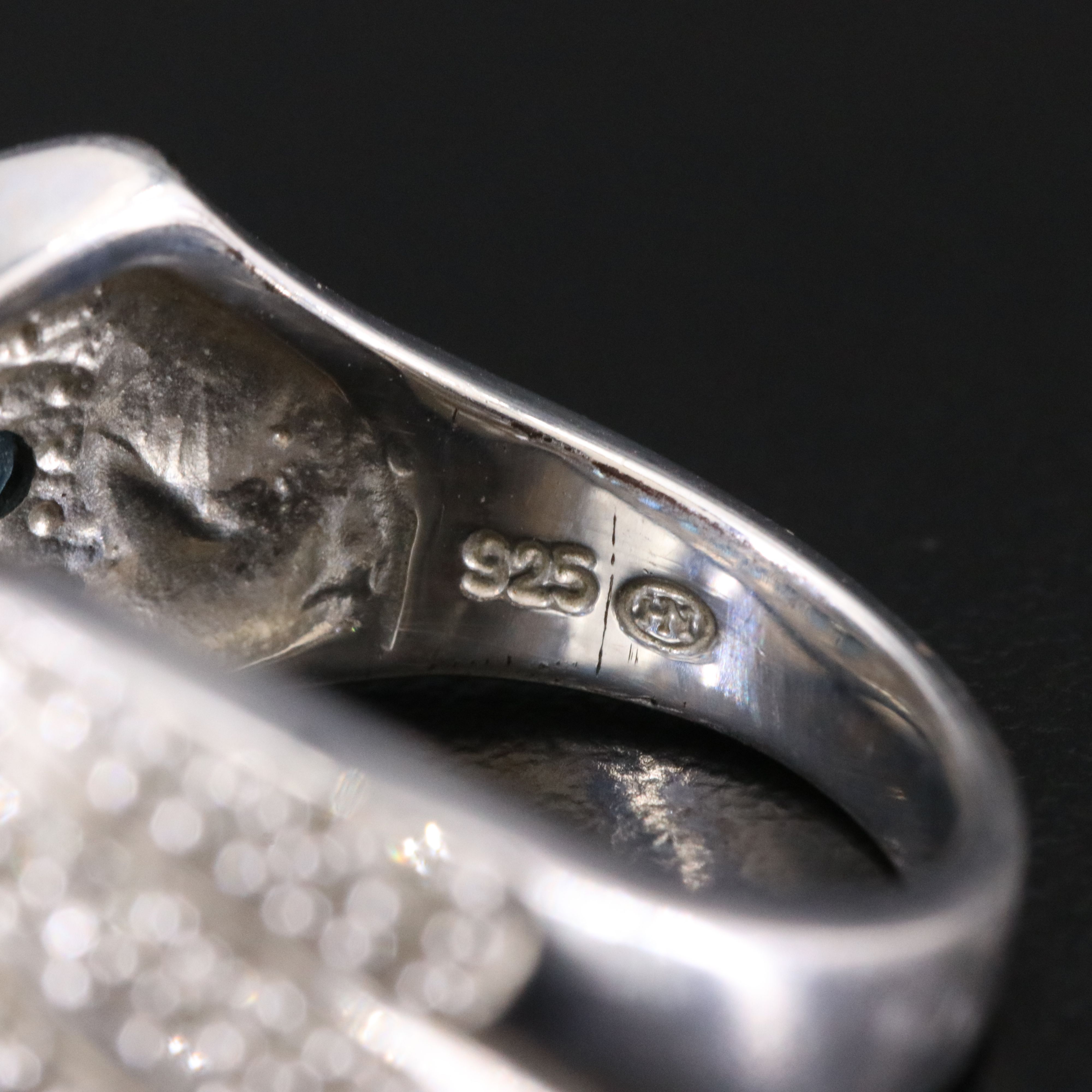 Sterling Crossover Diamond and Sapphire Ring