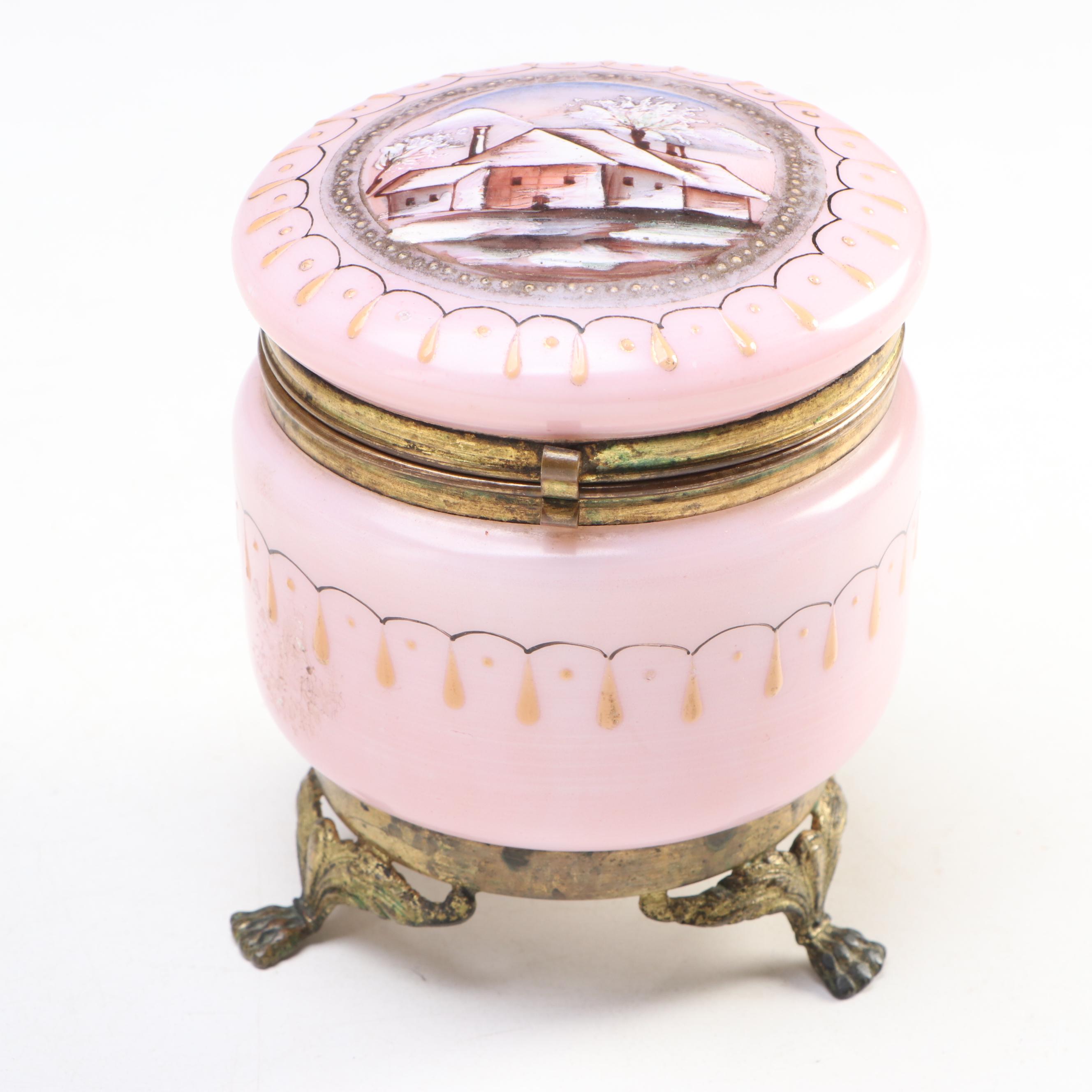 "La Gitana" Bronzed Metal Bust with Alabaster and Glass Boxes and Scenic Tray