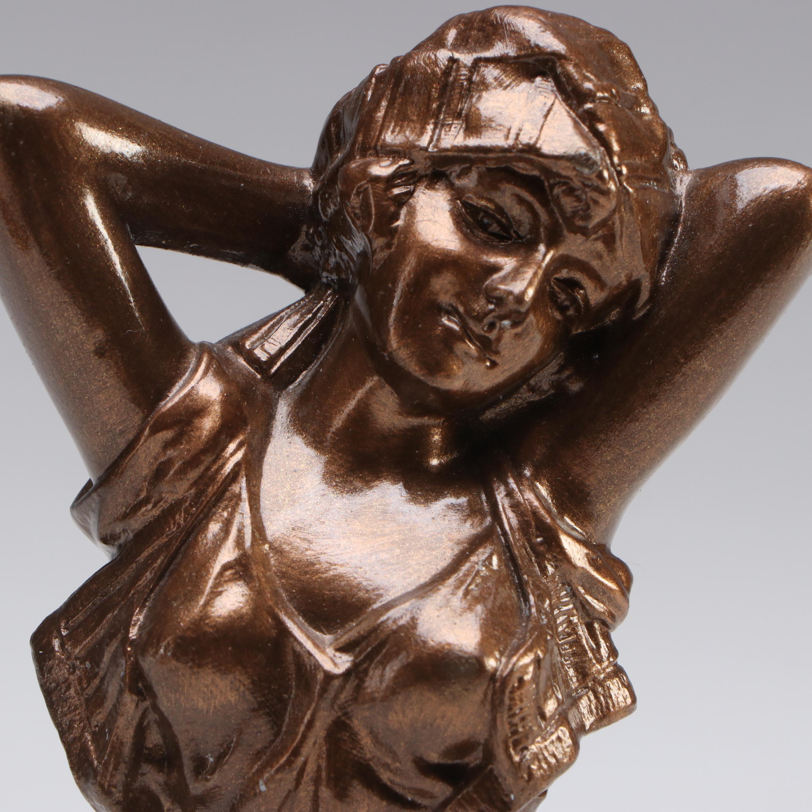 "La Gitana" Bronzed Metal Bust with Alabaster and Glass Boxes and Scenic Tray