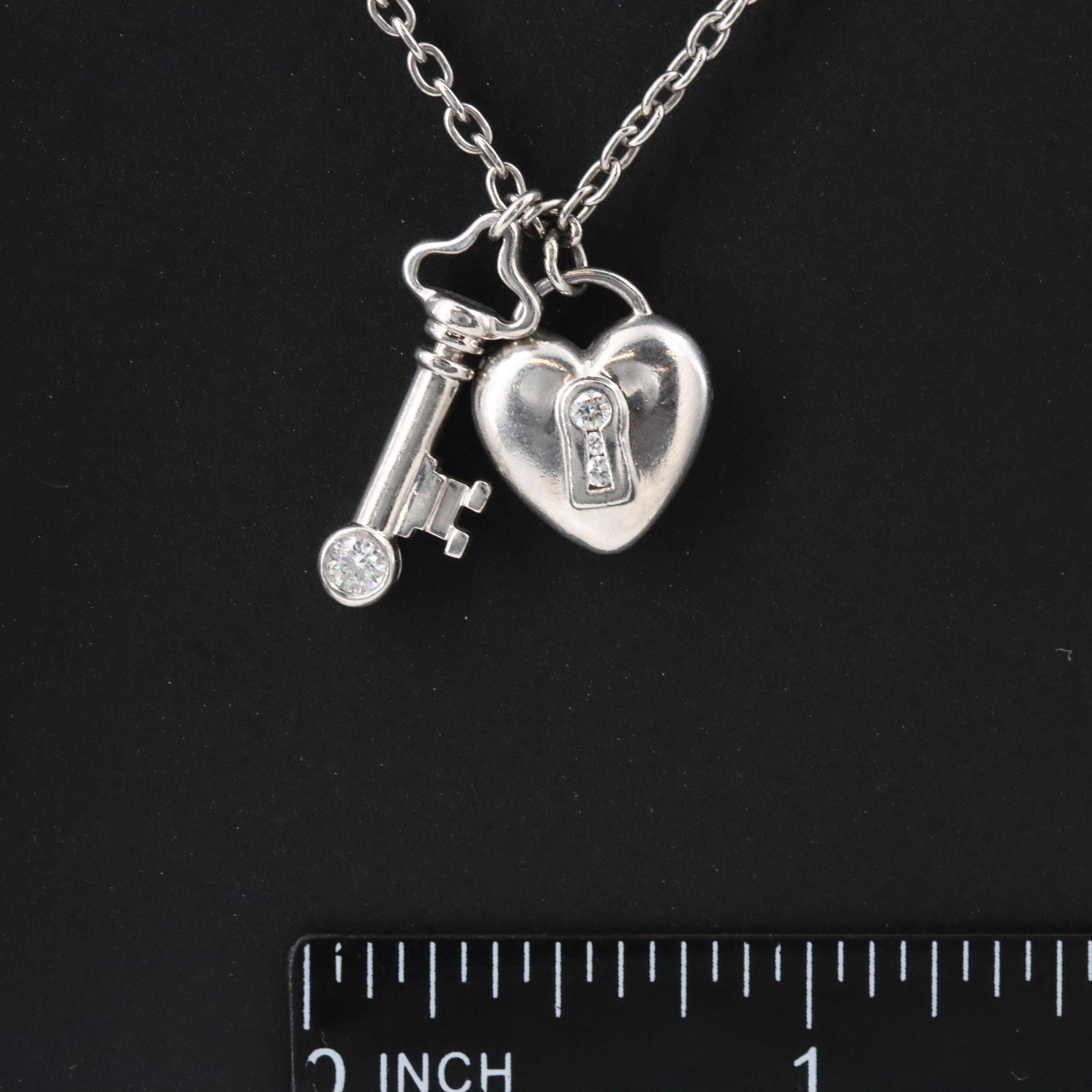 Tiffany & Co. Platinum and Diamond Heart Padlock and Key Necklace