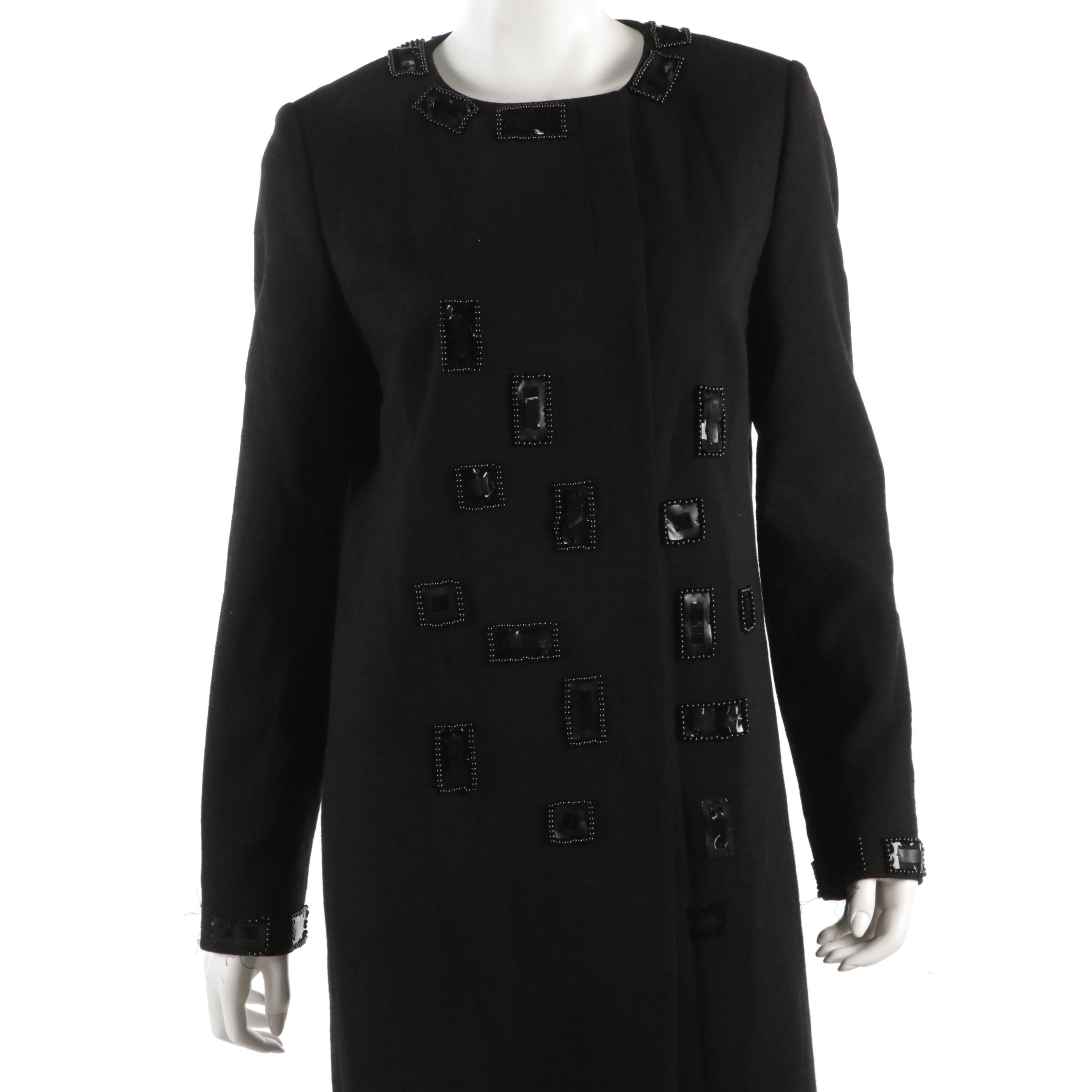 Emilio Pucci Collarless Wool Coat with Beaded Vinyl Accents