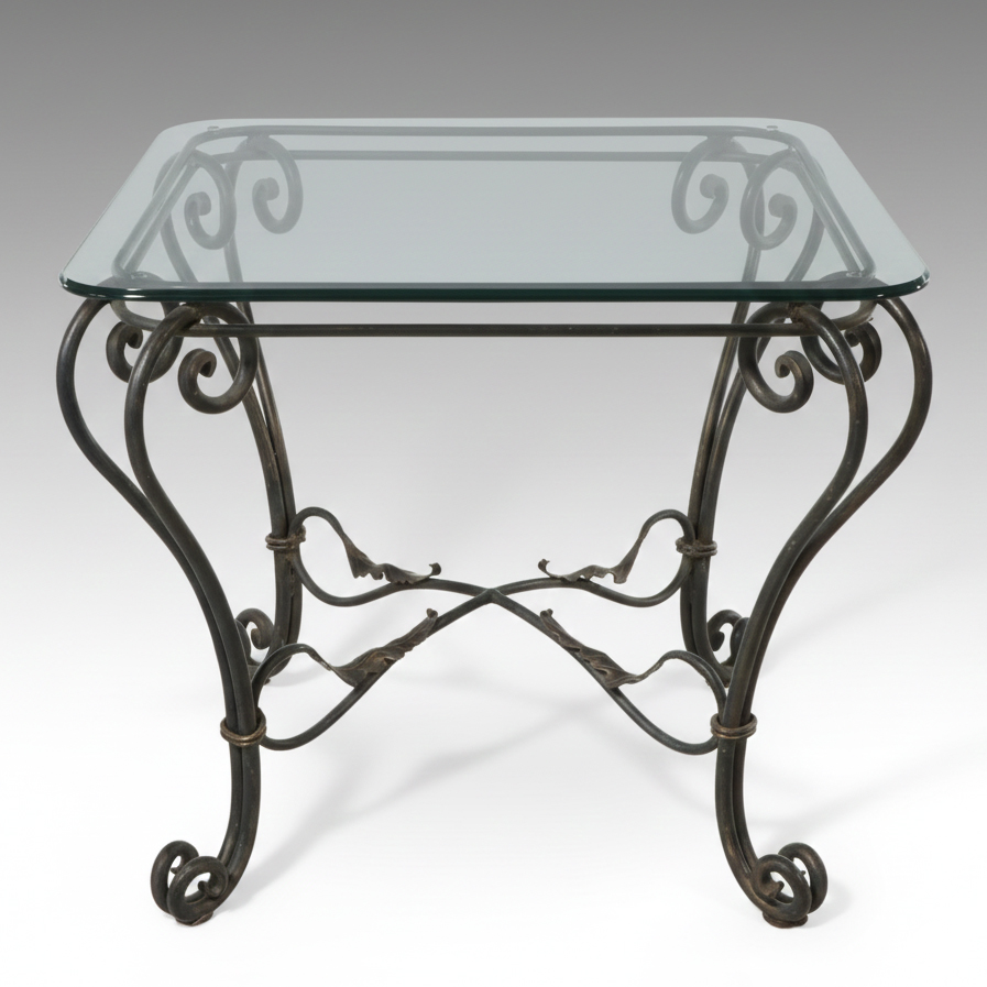 Wrought Iron End Table with Glass Top