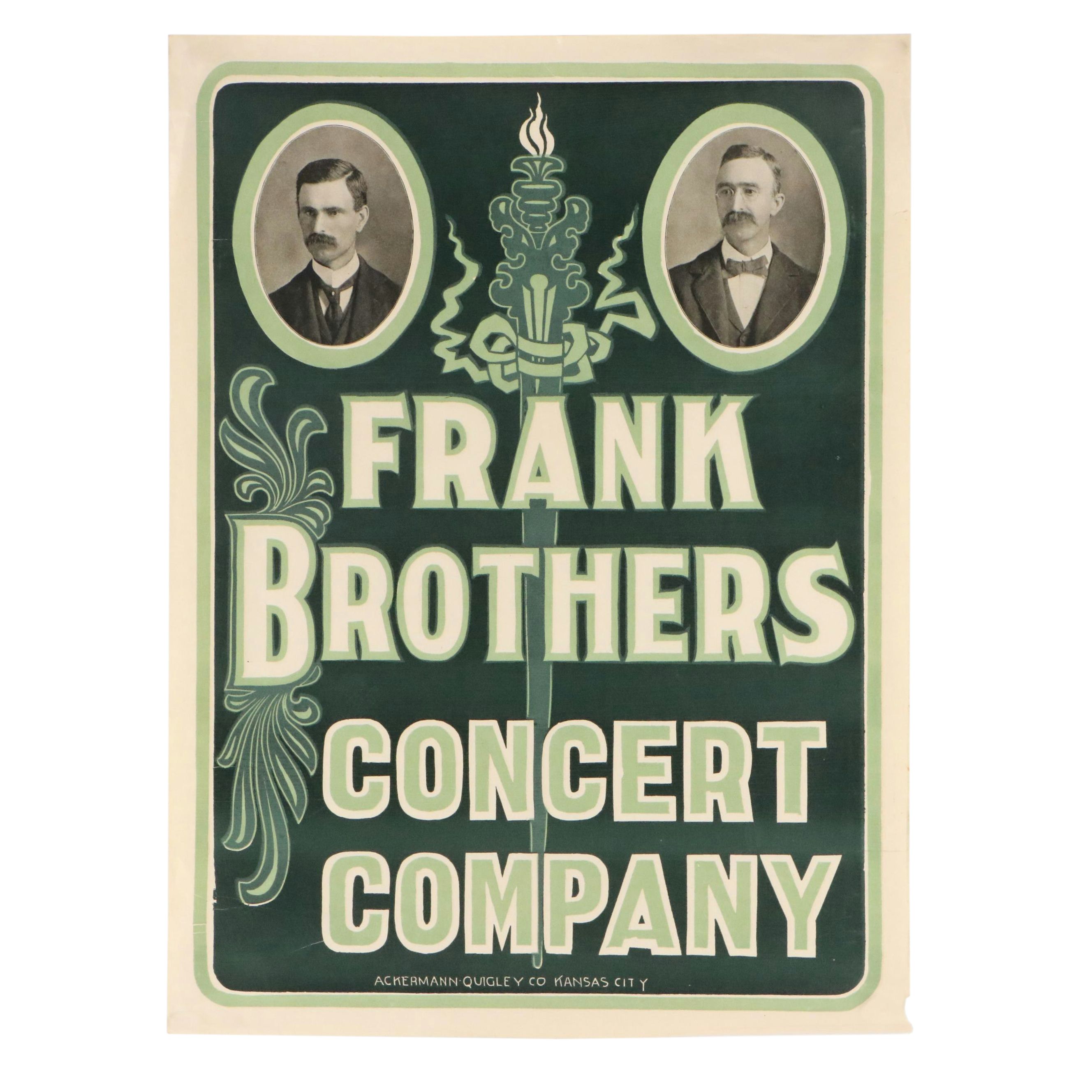 Circa 1895 &quot;Frank Brothers Concert Company&quot; Block Printed Poster