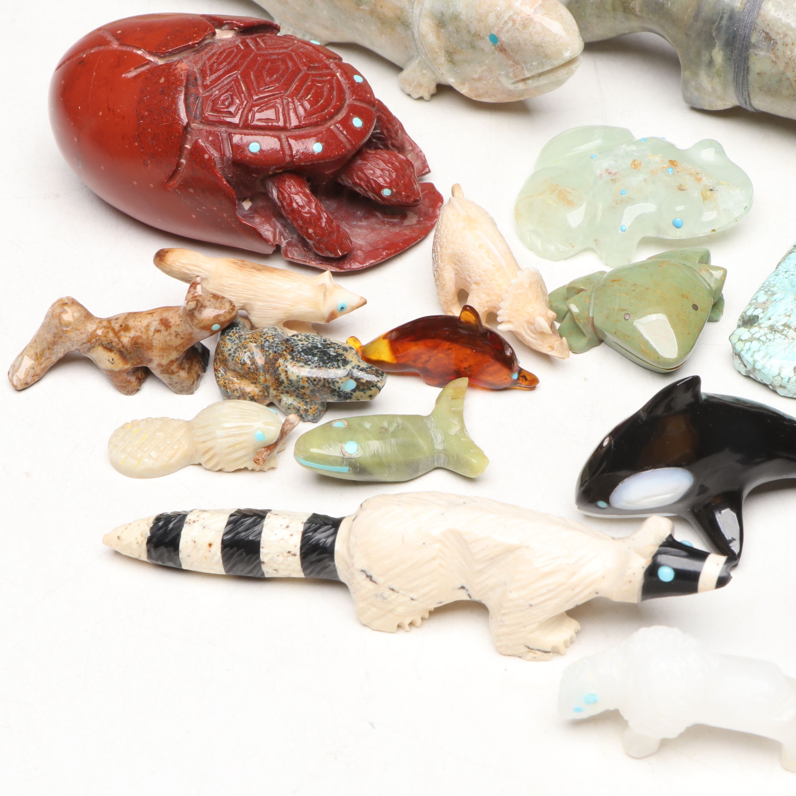 Herbert Him Marble Fish with More Zuni Carved Stone Animal Fetishes