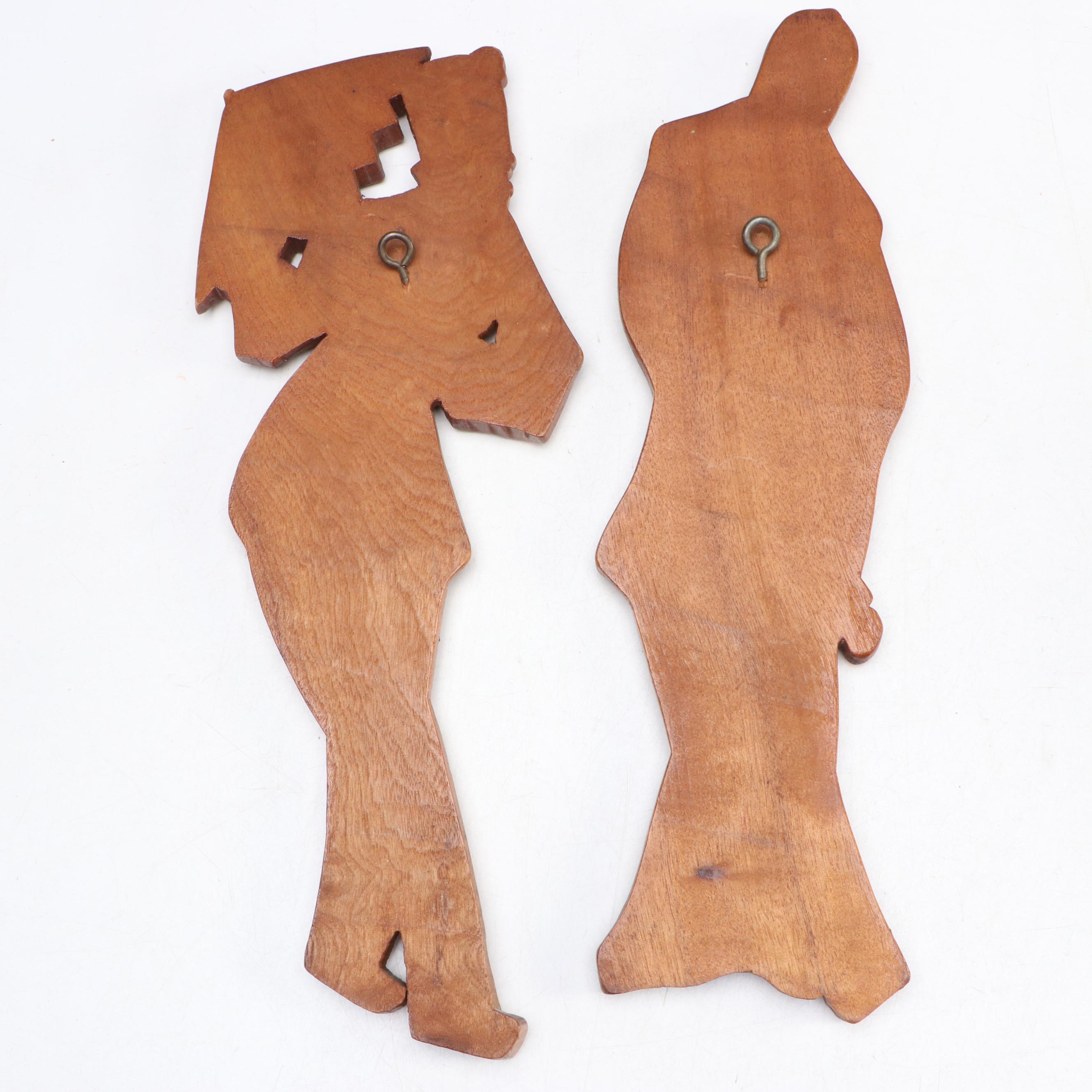 Asian Theme Carved Wood Figural Wall Hangings, Mid to Late 20th Century