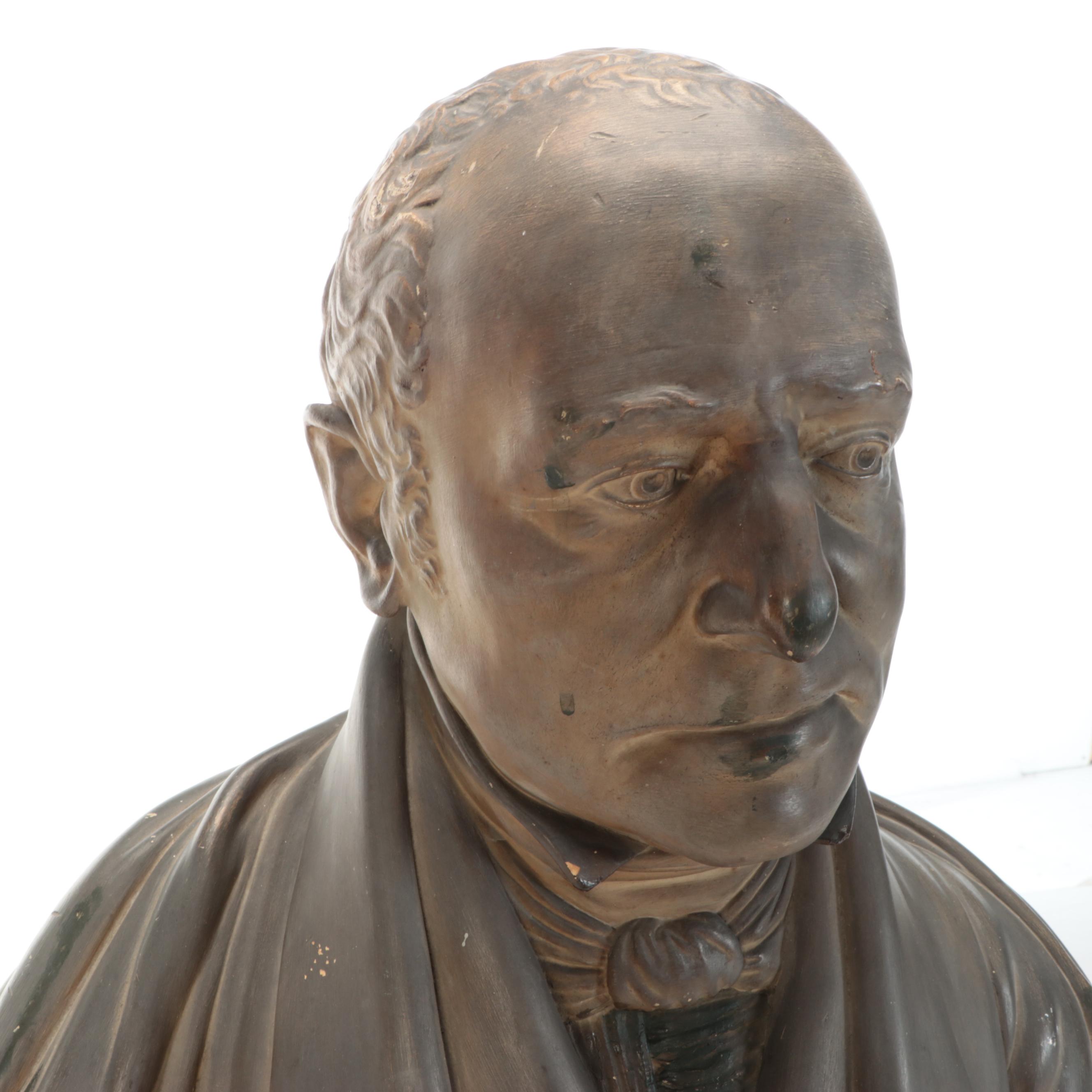 Painted Cast Plaster Bust of Gentleman, Mid to Late 19th Century