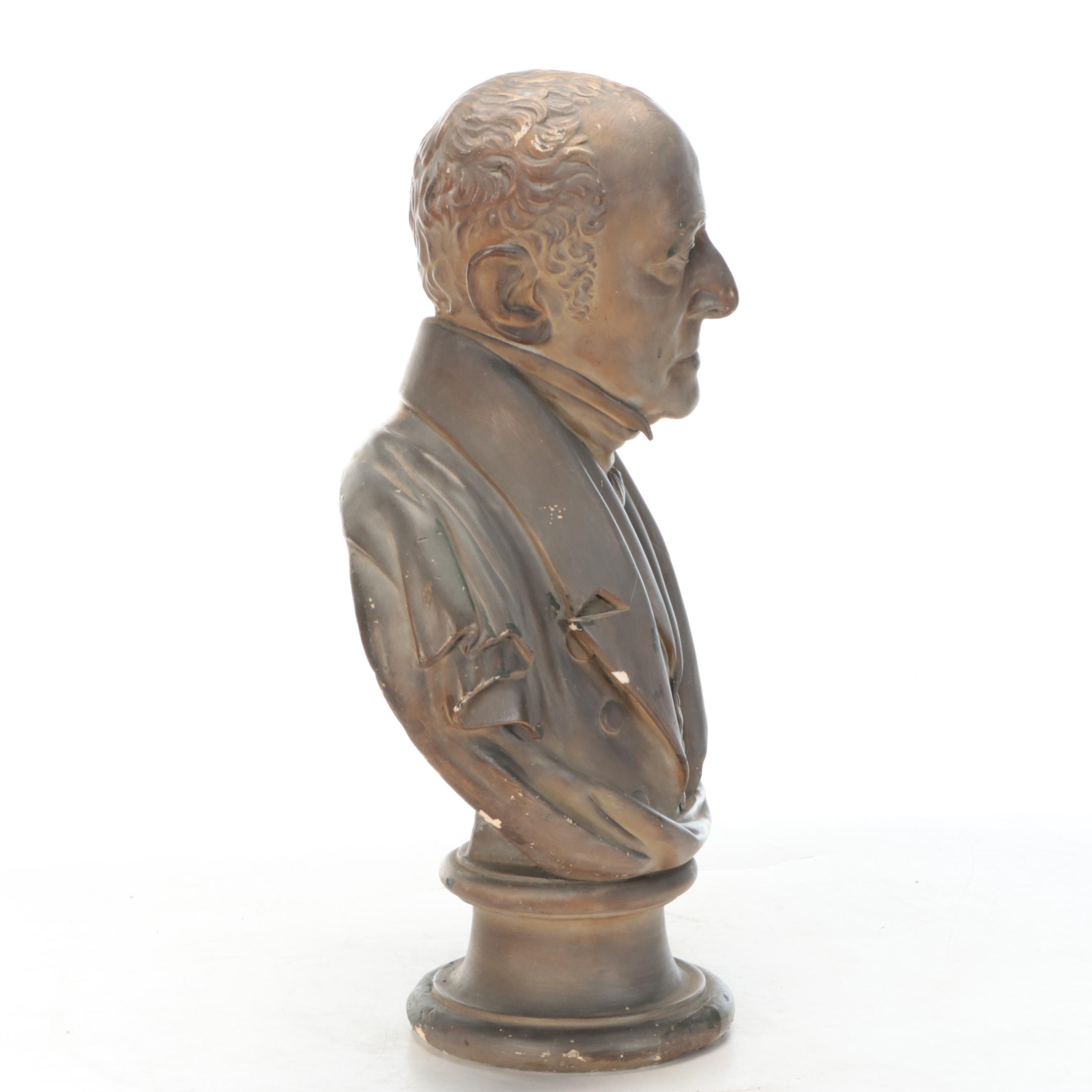 Painted Cast Plaster Bust of Gentleman, Mid to Late 19th Century