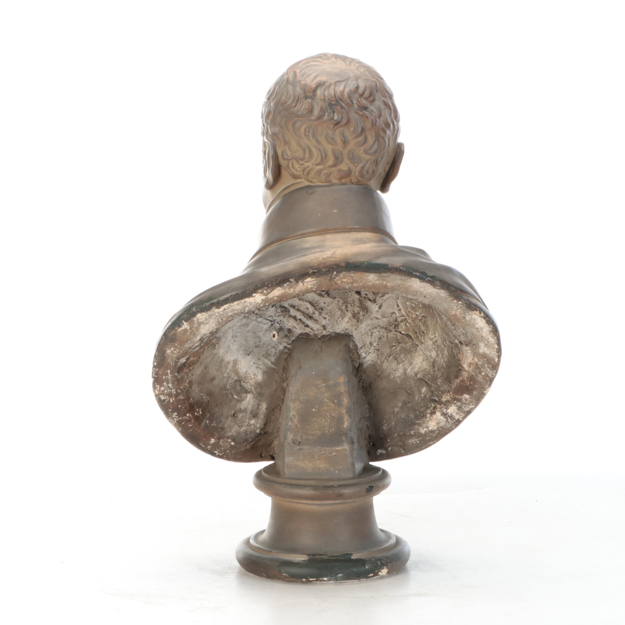 Painted Cast Plaster Bust of Gentleman, Mid to Late 19th Century