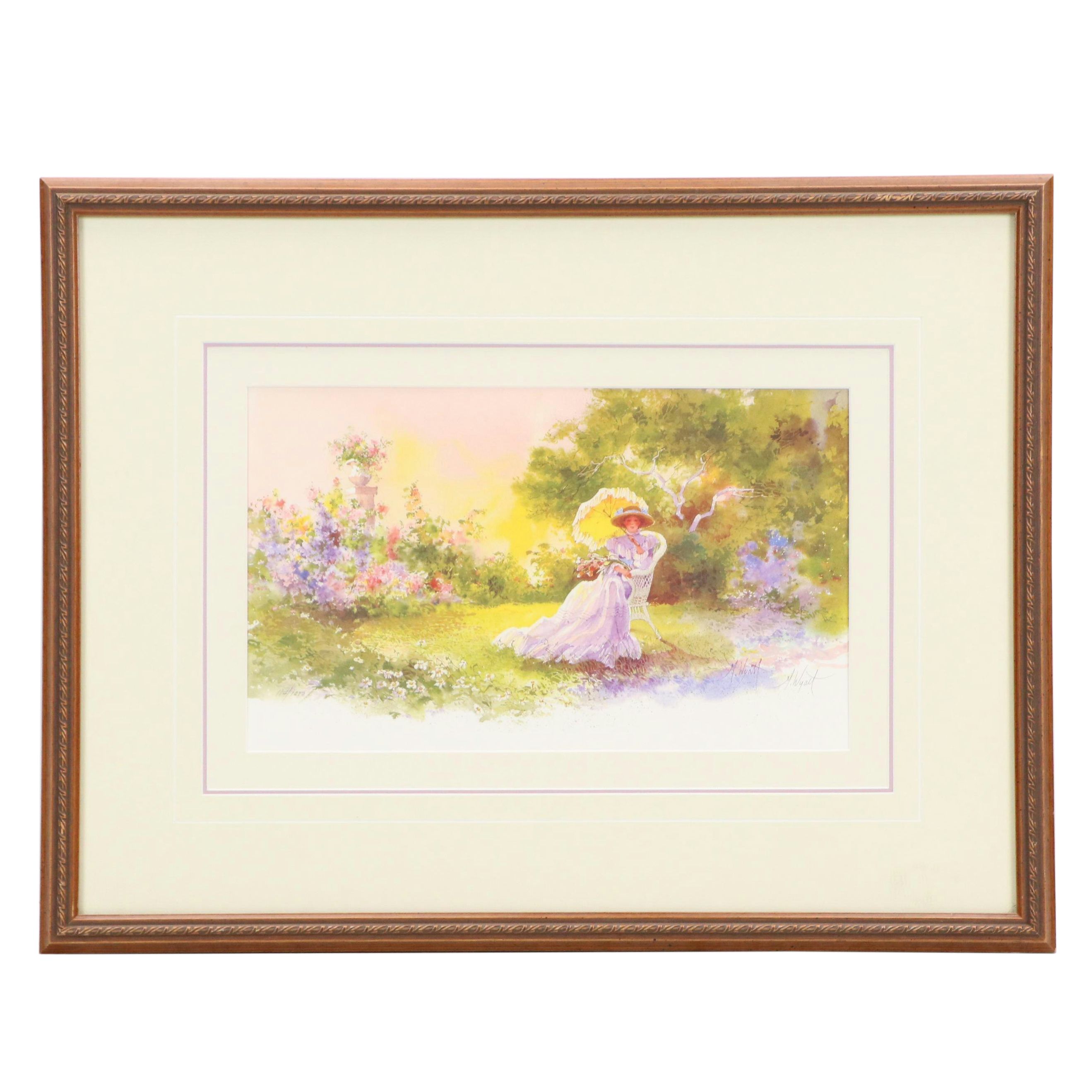 Mildred Wyatt Offset Lithograph "Enchanted Garden," 1990