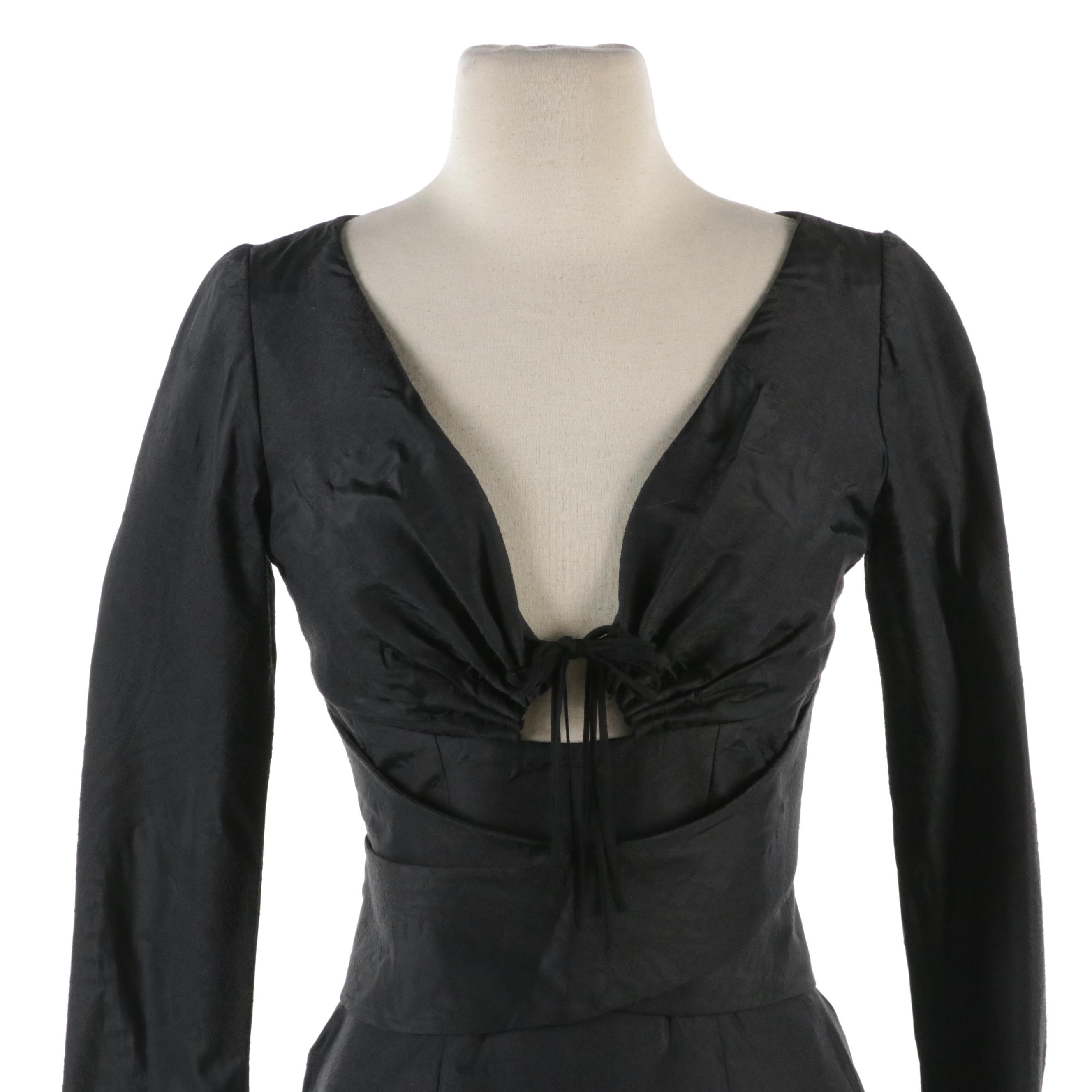 Carolina Herrera New York Black Brocade V-Neck Cocktail Dress