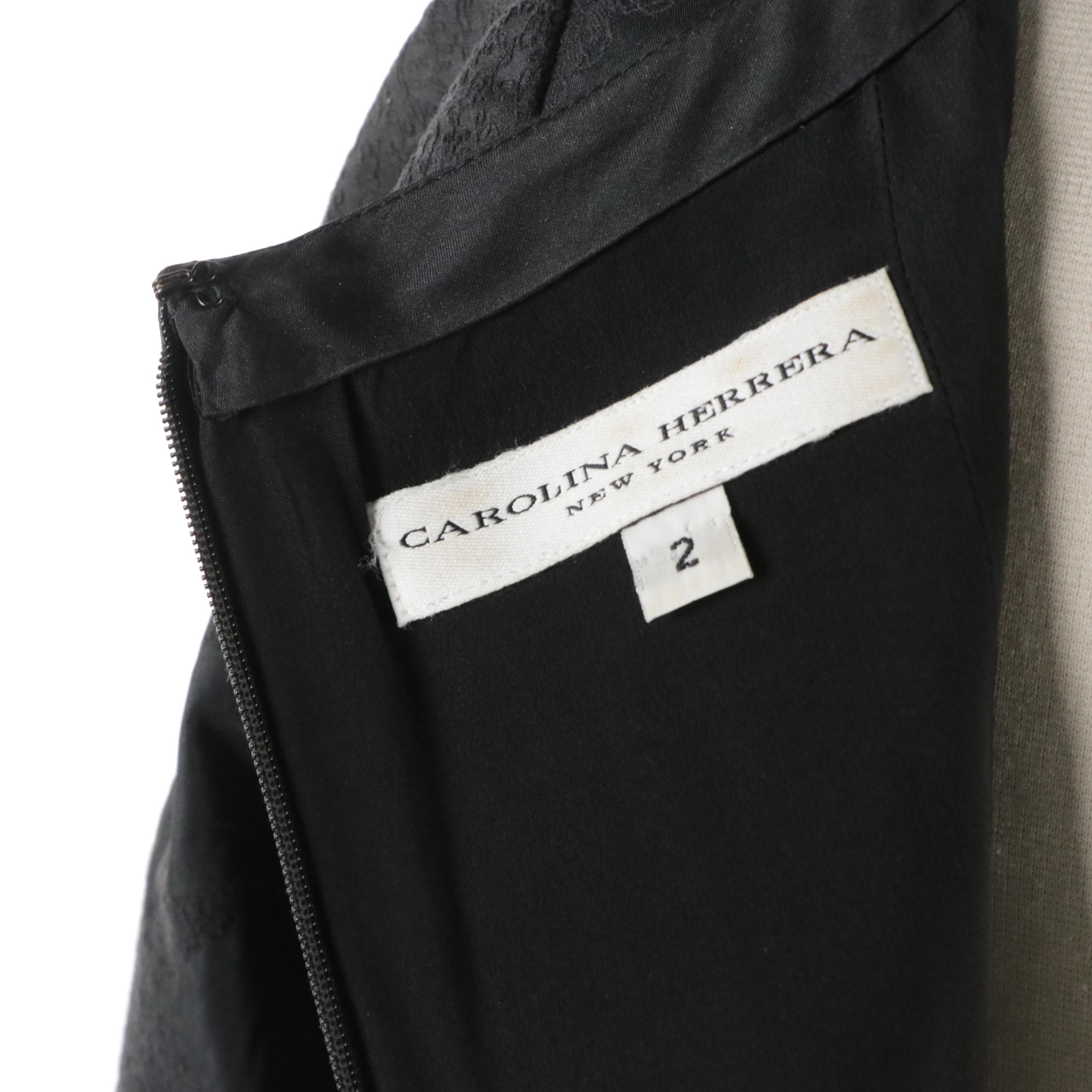 Carolina Herrera New York Black Brocade V-Neck Cocktail Dress