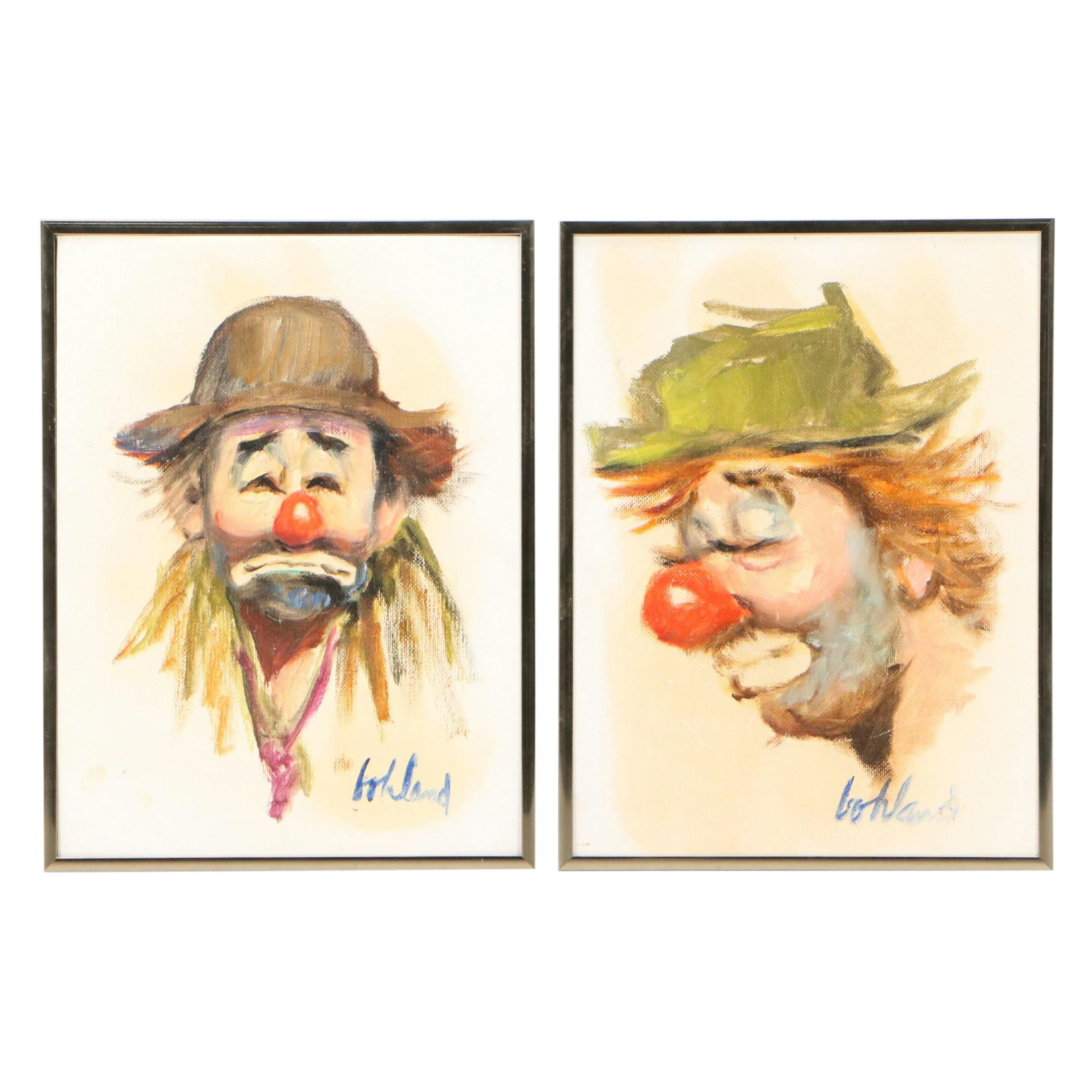George Bohland Oil Portraits of Clowns, 20th Century