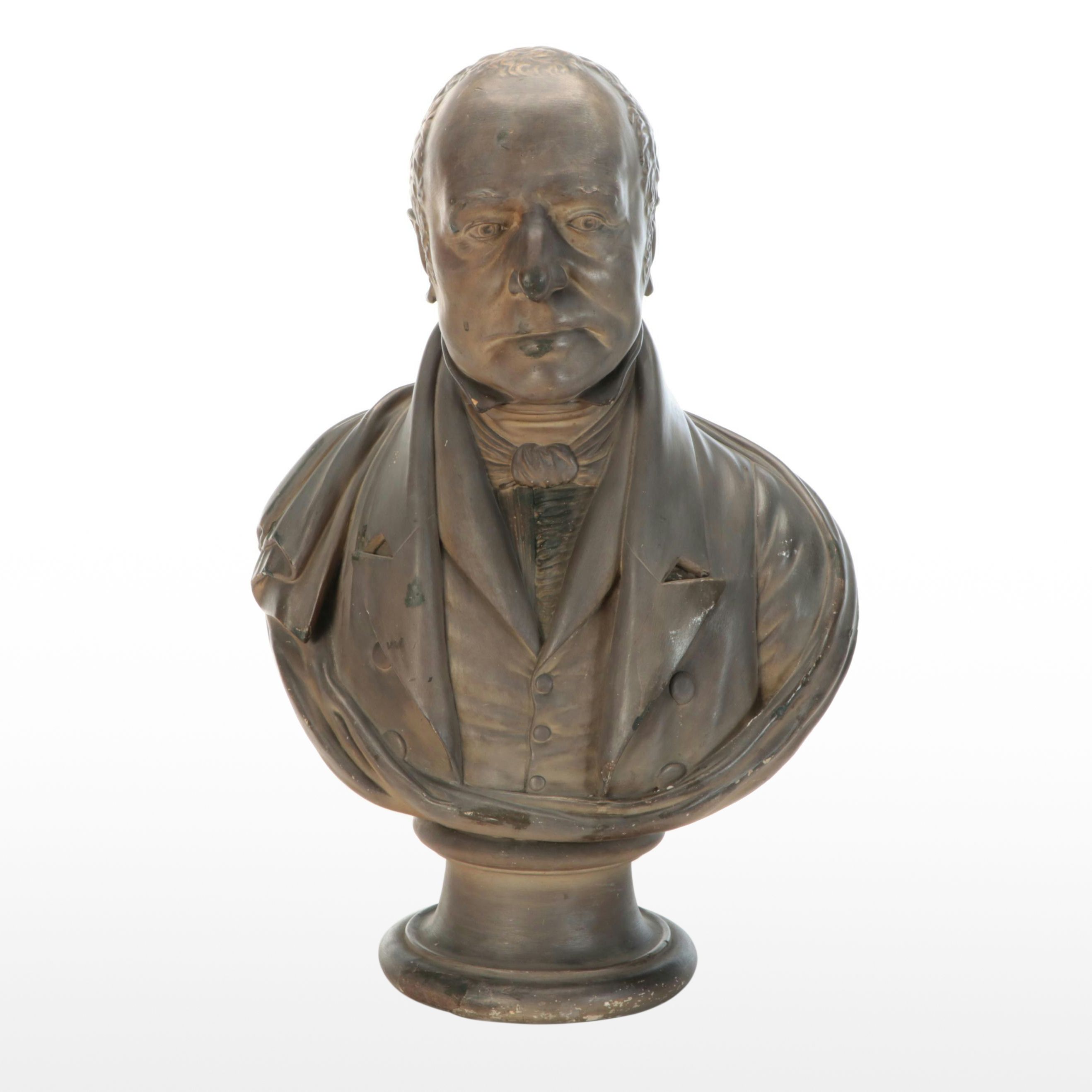 Painted Cast Plaster Bust of Gentleman, Mid to Late 19th Century