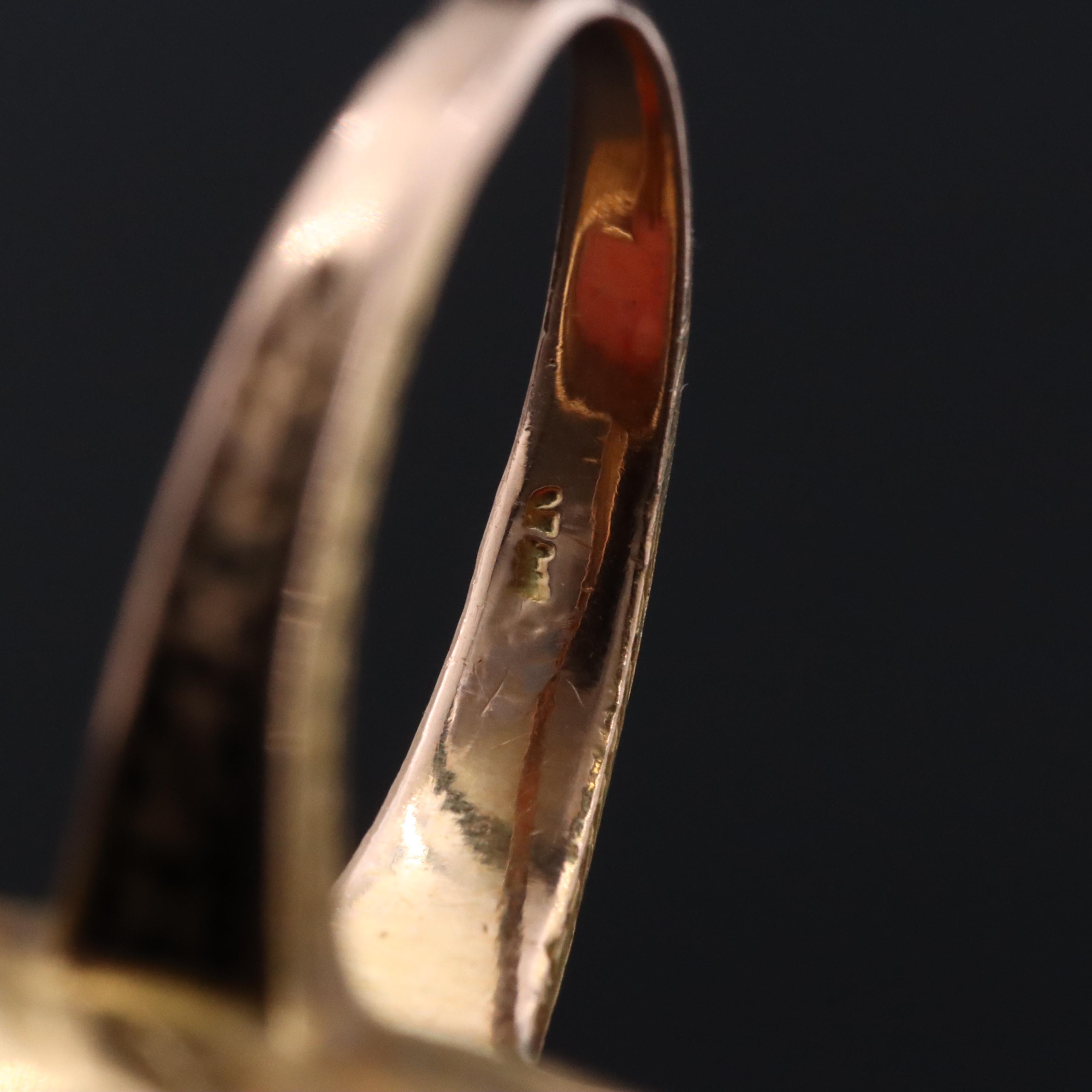 Victorian 14K Carved Coral, Seed Pearl, and Enamel Ring