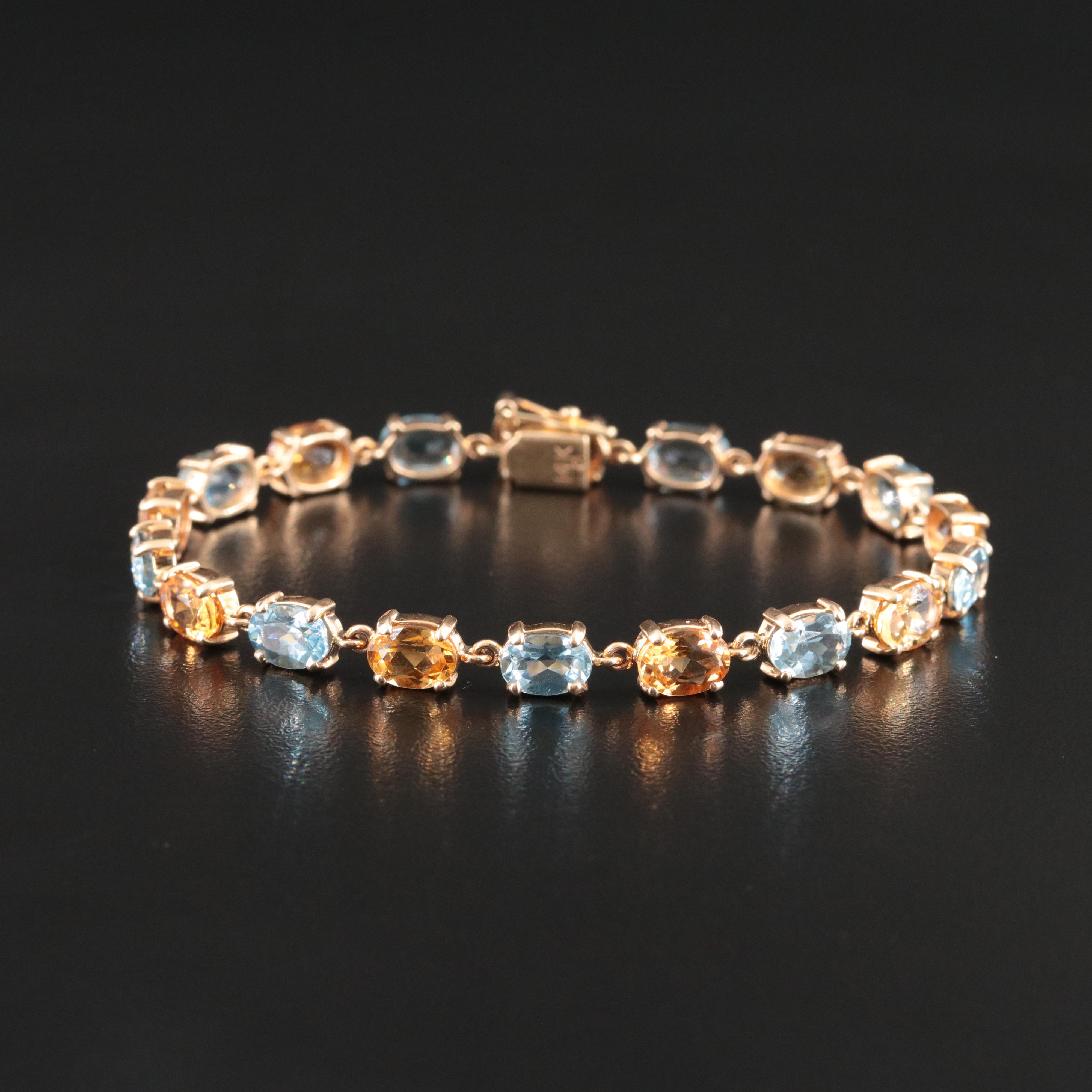 14K Citrine and Aquamarine Line Bracelet