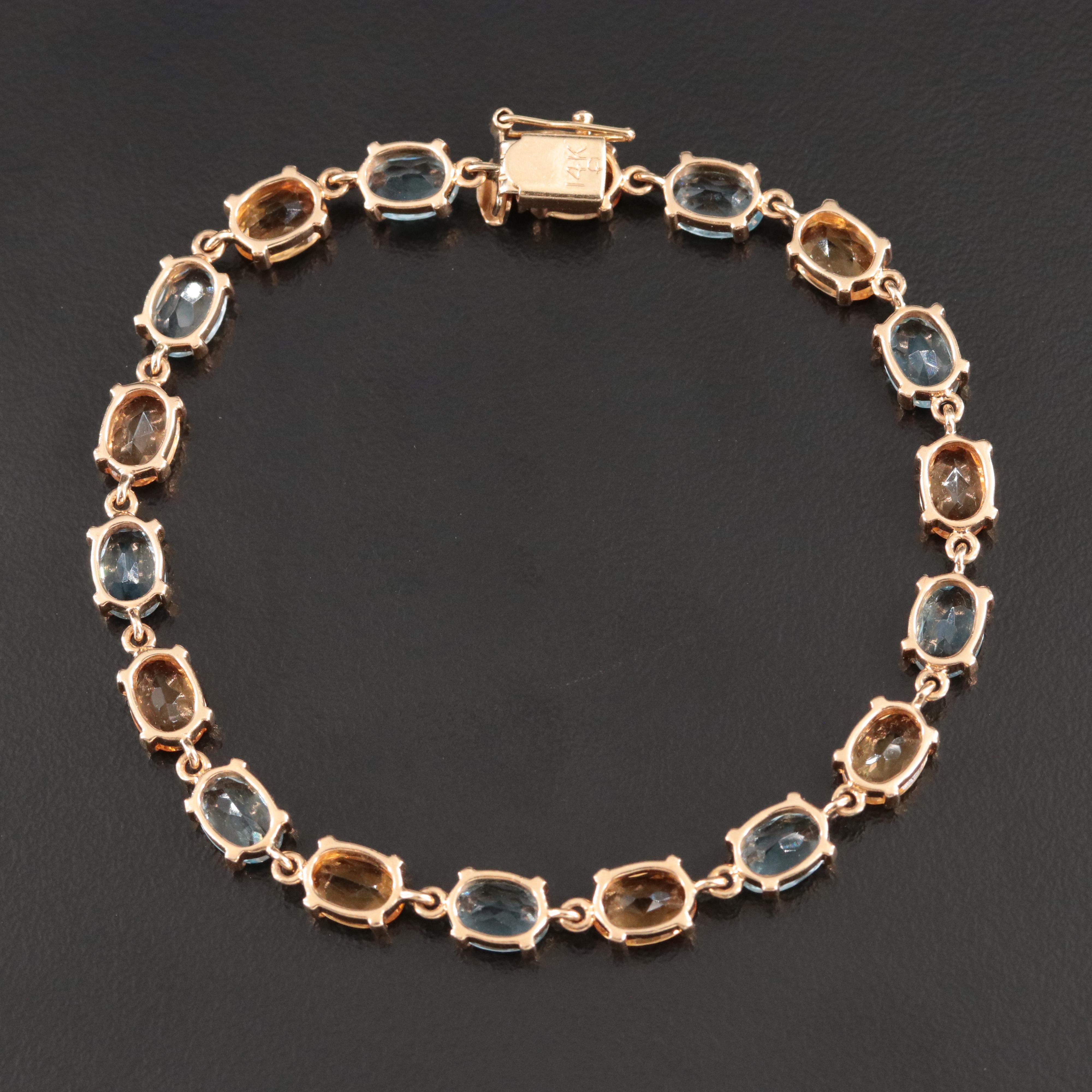 14K Citrine and Aquamarine Line Bracelet