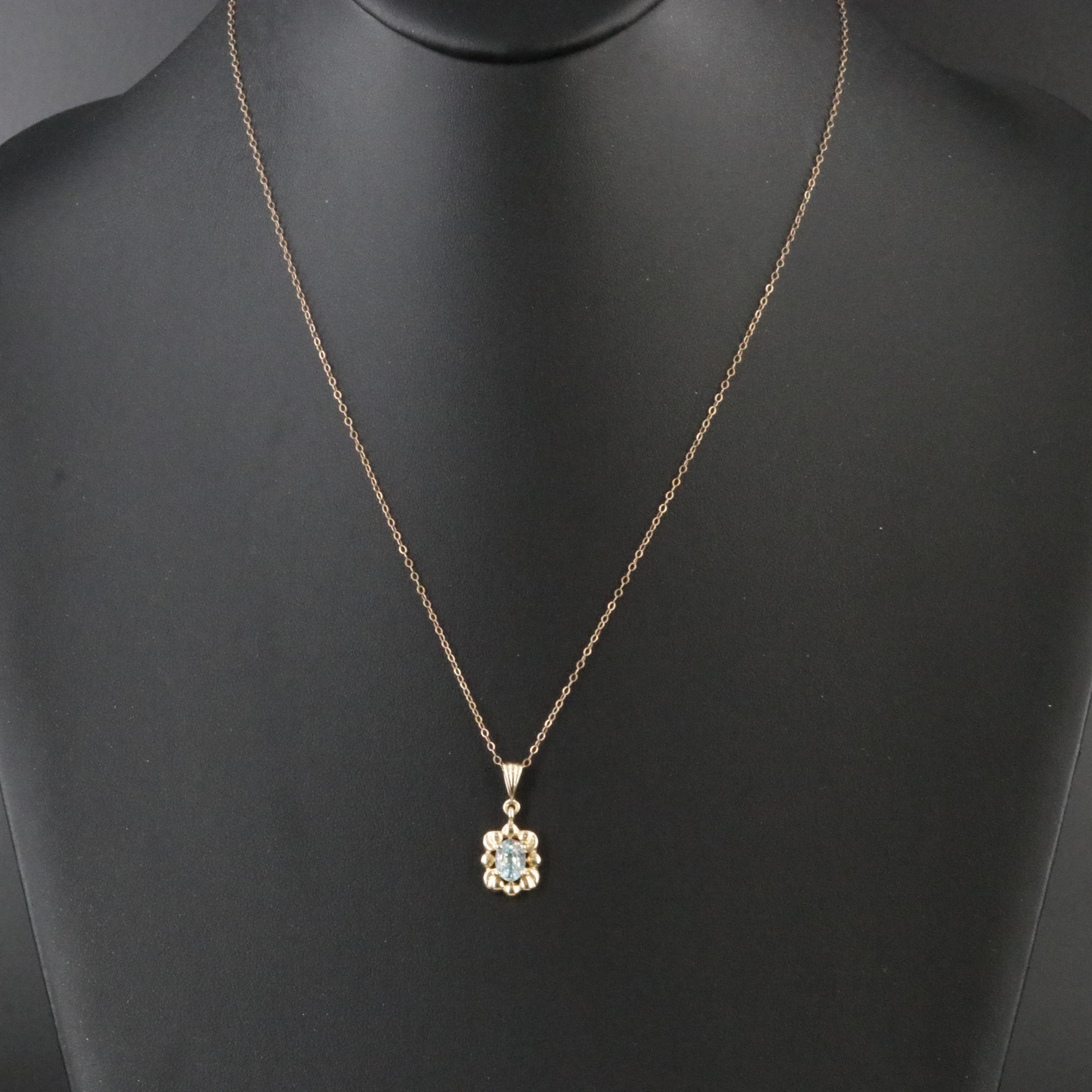 14K Sky Blue Topaz Pendant Necklace