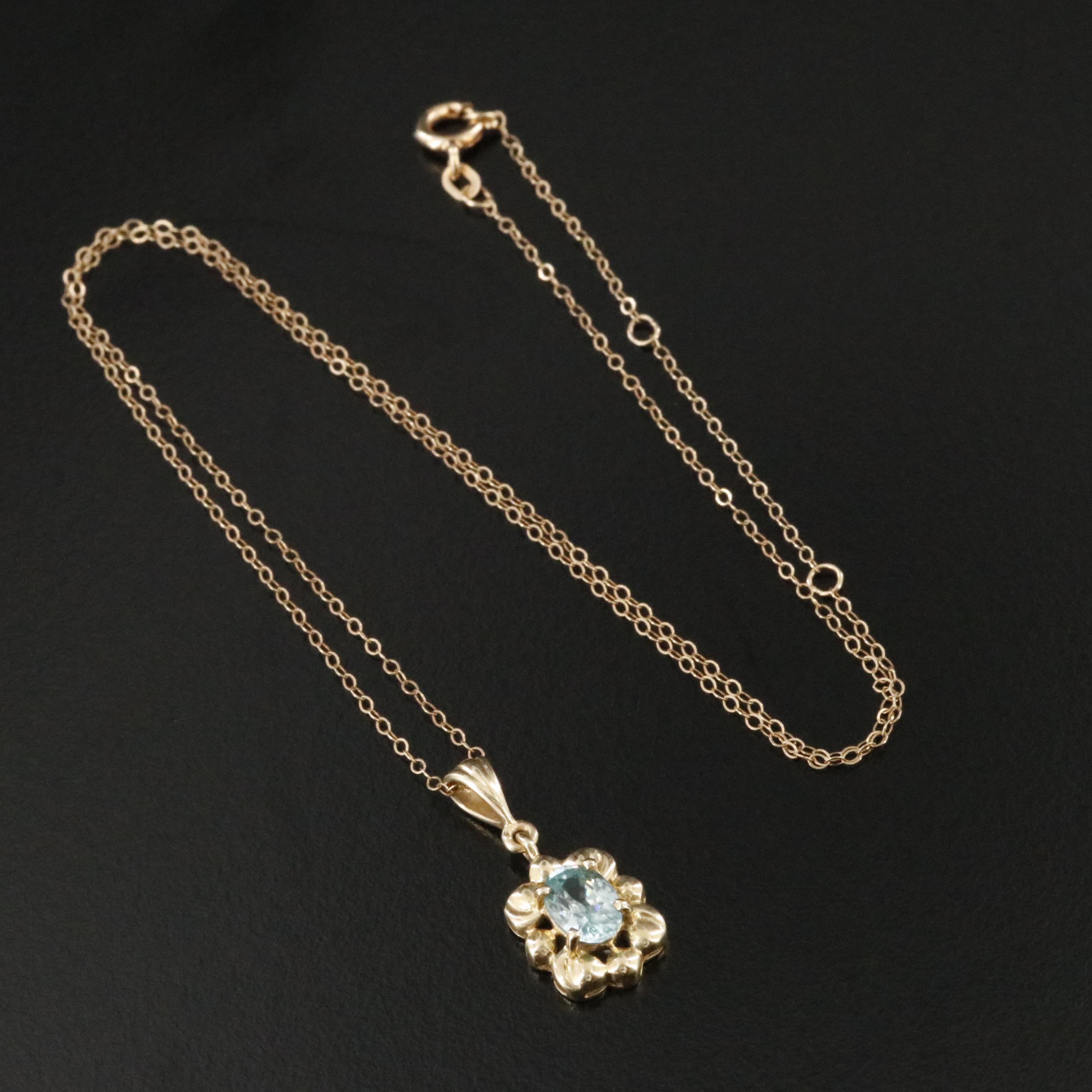14K Sky Blue Topaz Pendant Necklace