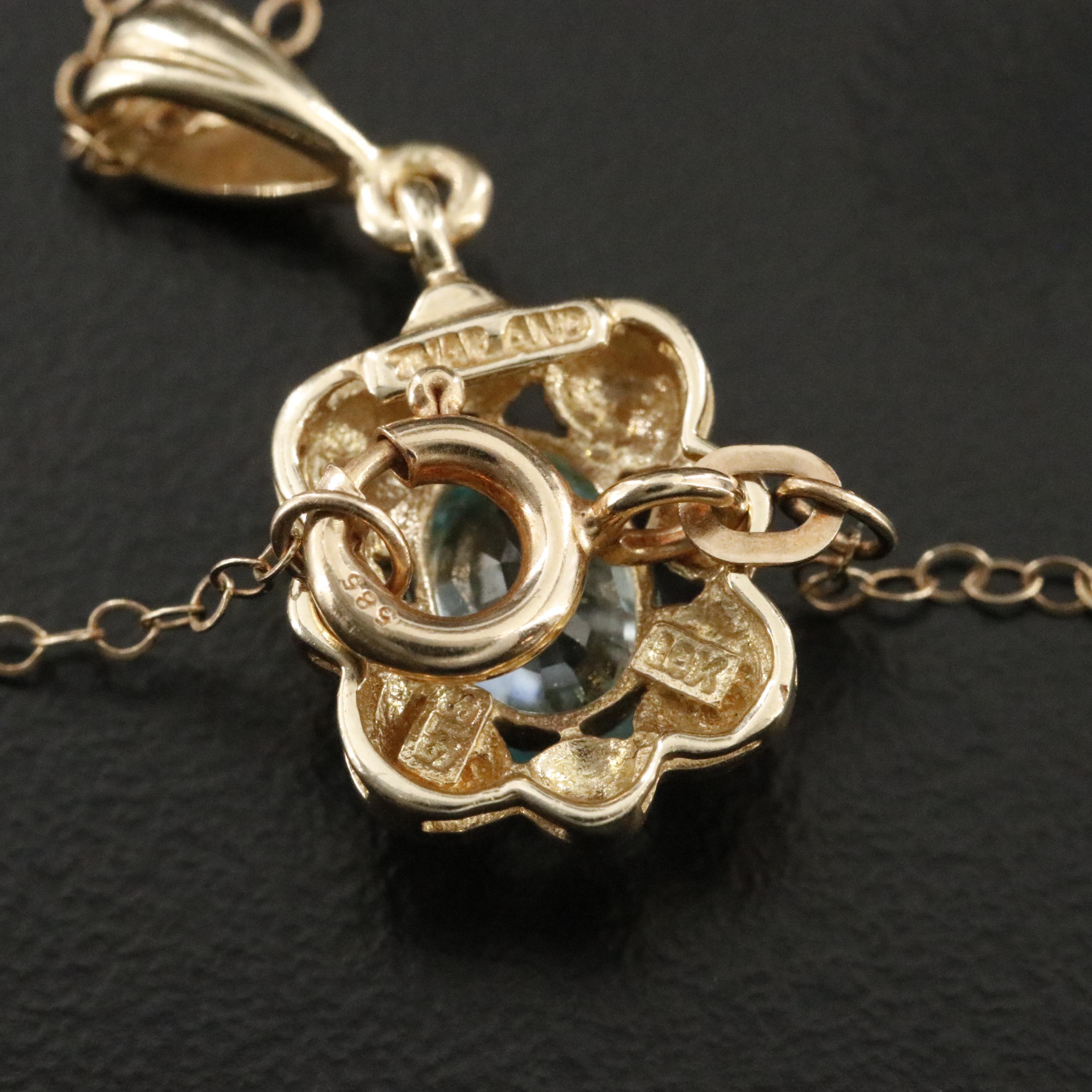 14K Sky Blue Topaz Pendant Necklace