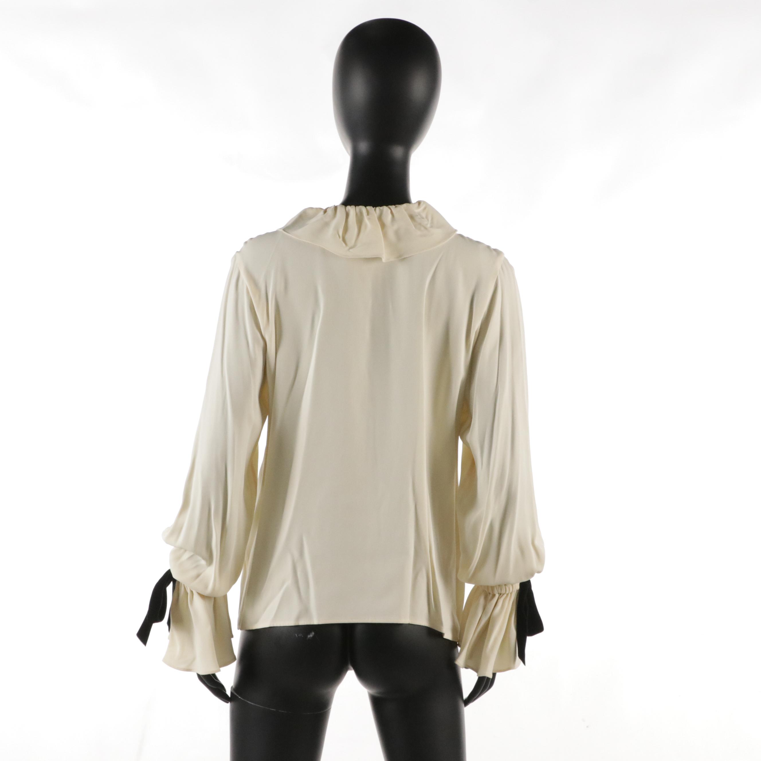 Yves Saint Laurent Rive Gauche Silk Poet Blouse with Filigree/Crystal Buttons