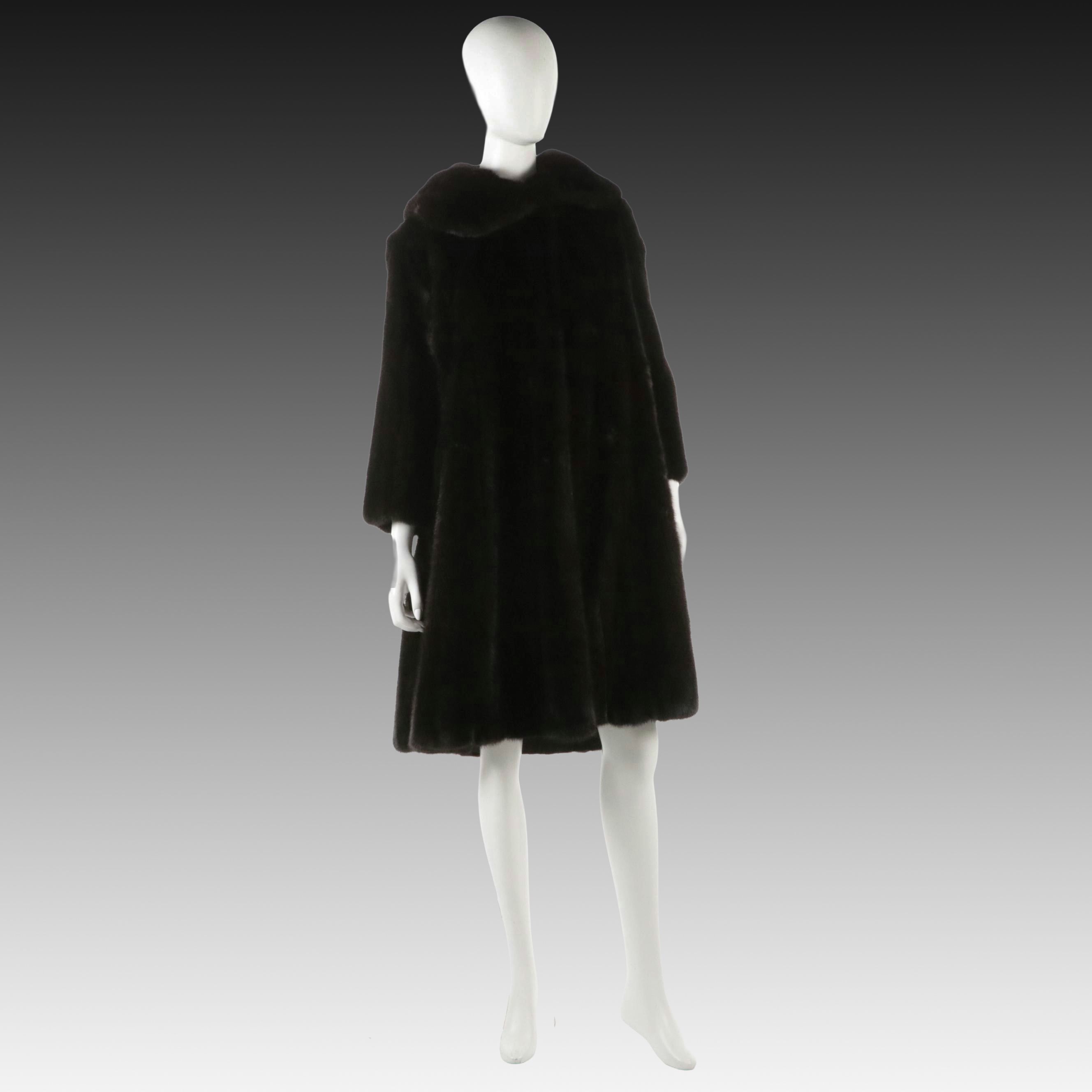 Ben Rahn Vintage Dark Chocolate Brown Mink Fur Flare Coat