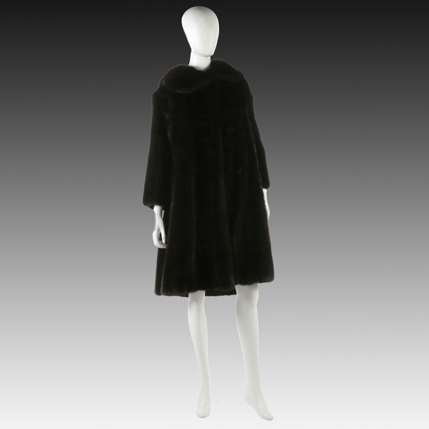 Ben Rahn Vintage Dark Chocolate Brown Mink Fur Flare Coat | EBTH