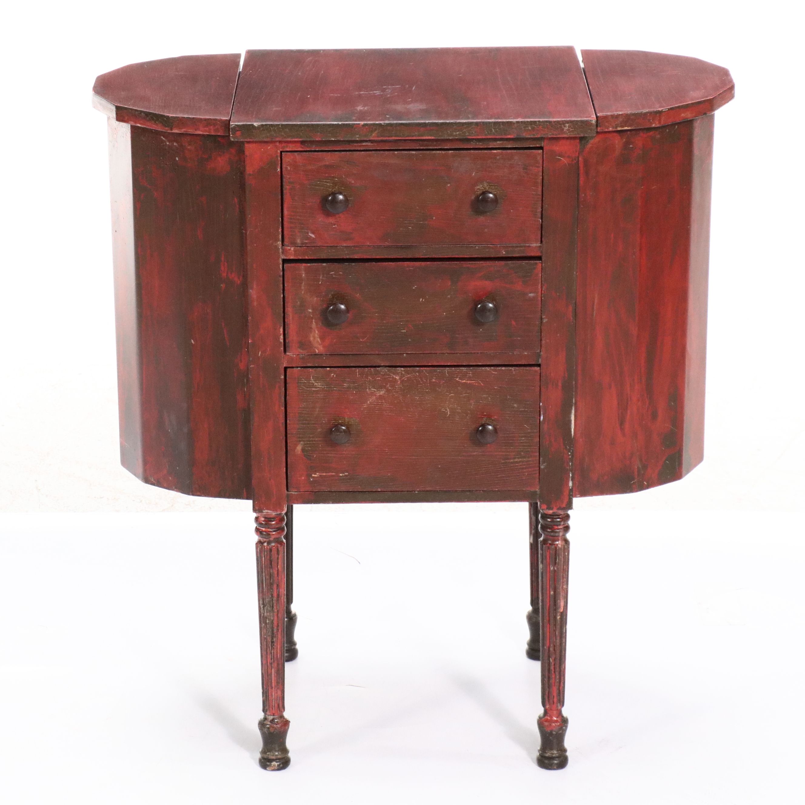 F. B. M. Co. Martha Washington Style Red Lacquered Sewing Cabinet