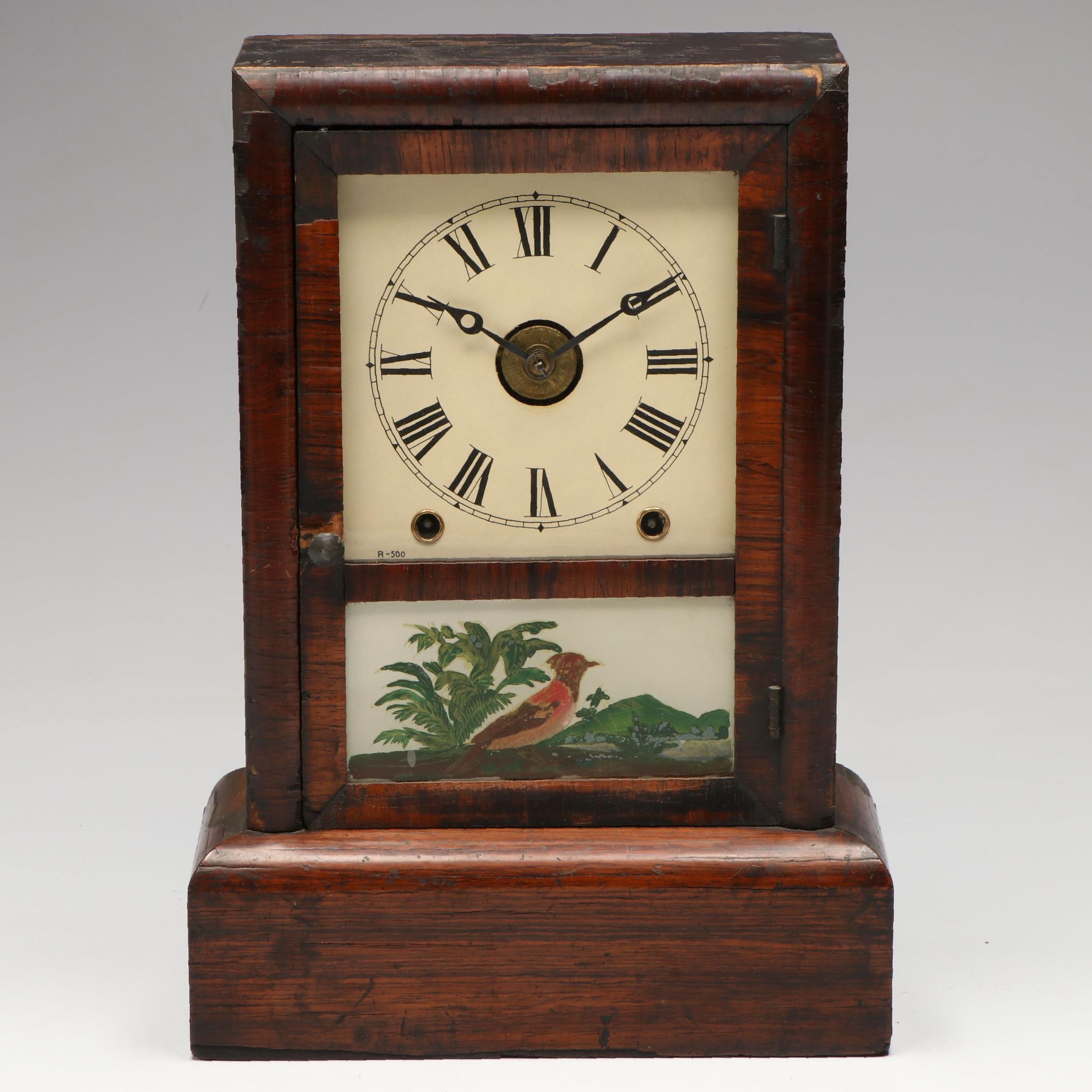 Wooden Mantel Clock with Reverse Glass Painting
