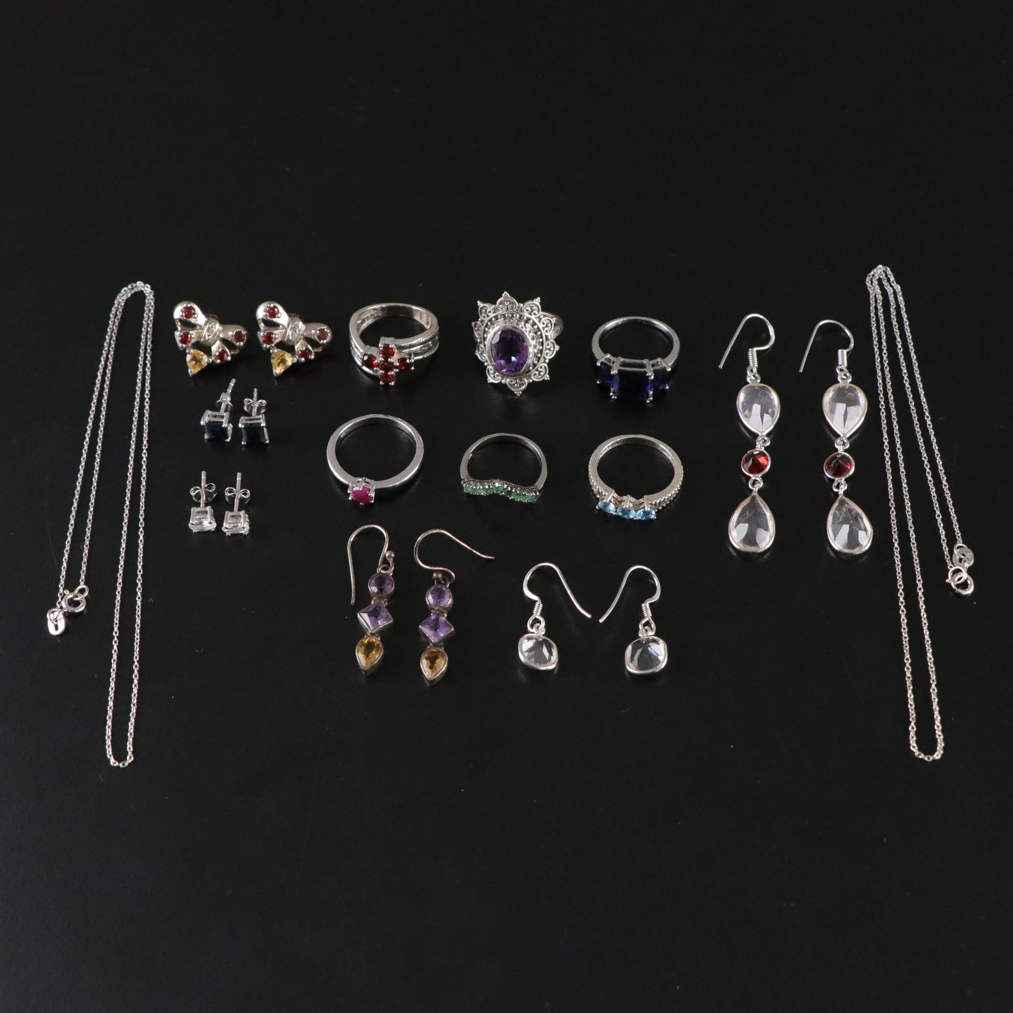 14 Assorted Sterling Silver Rings, Necklaces, Earrings