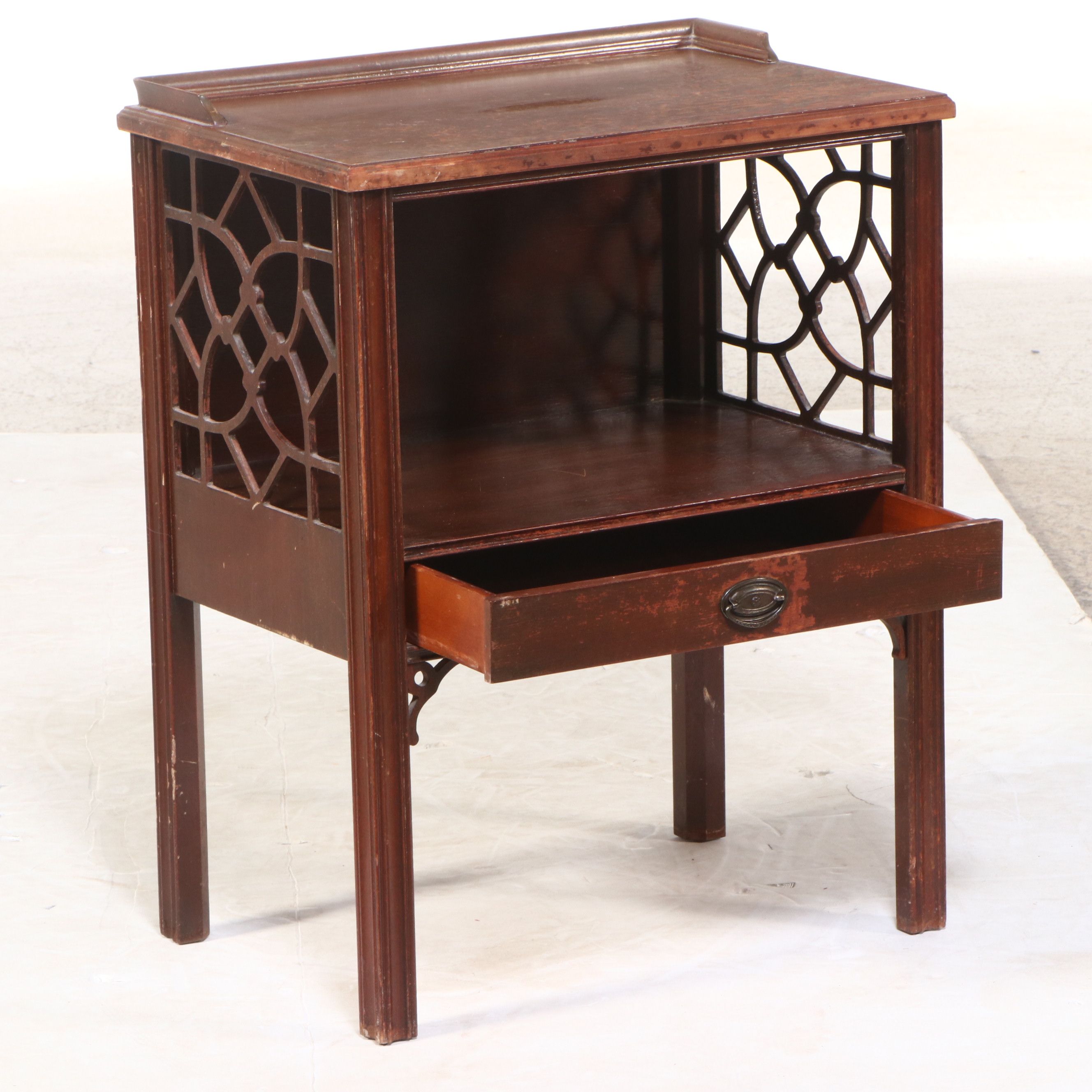 Mahogany Side Table with Lattice Side Panels, Early 20th Century