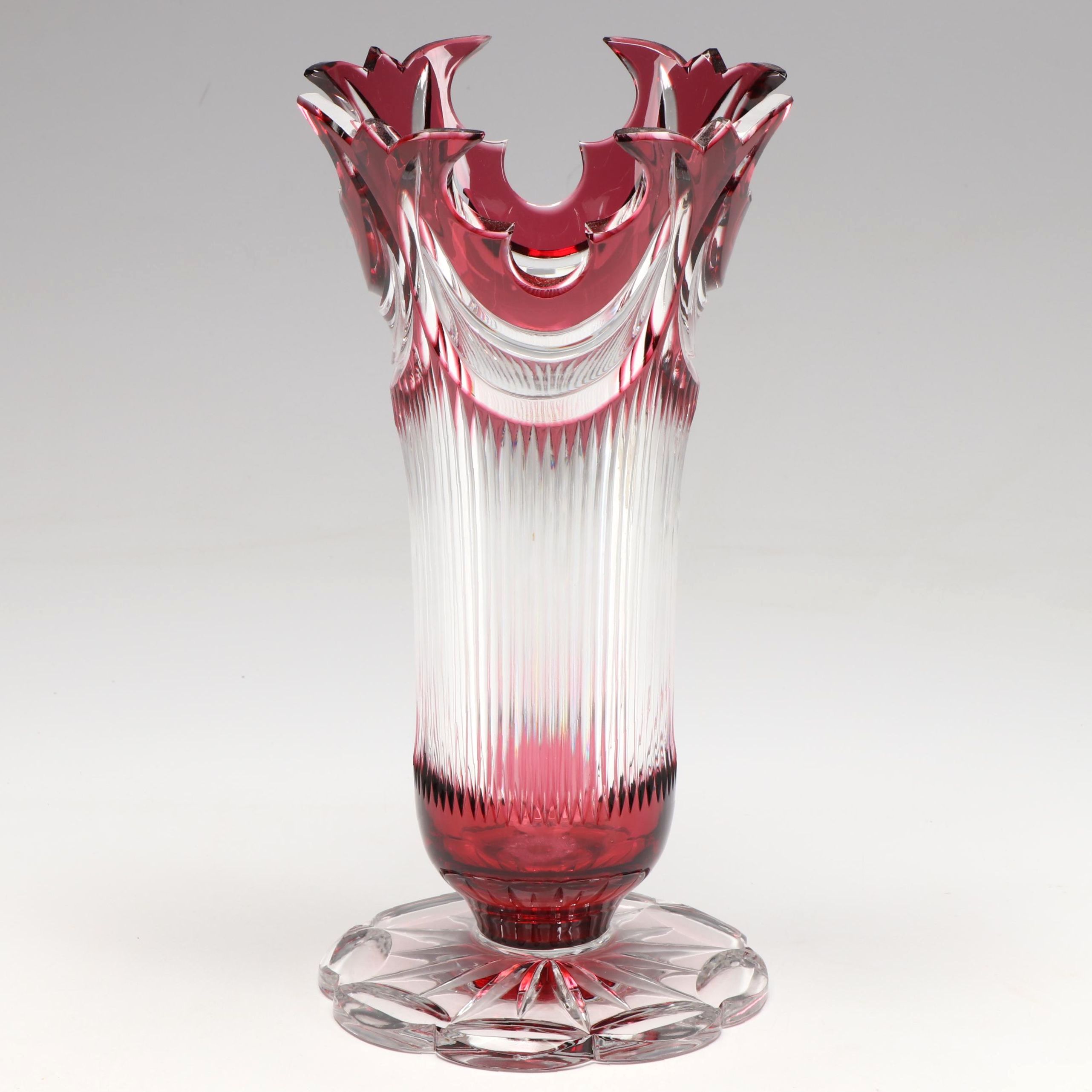 Bohemian Style Cranberry Crystal Footed Vase