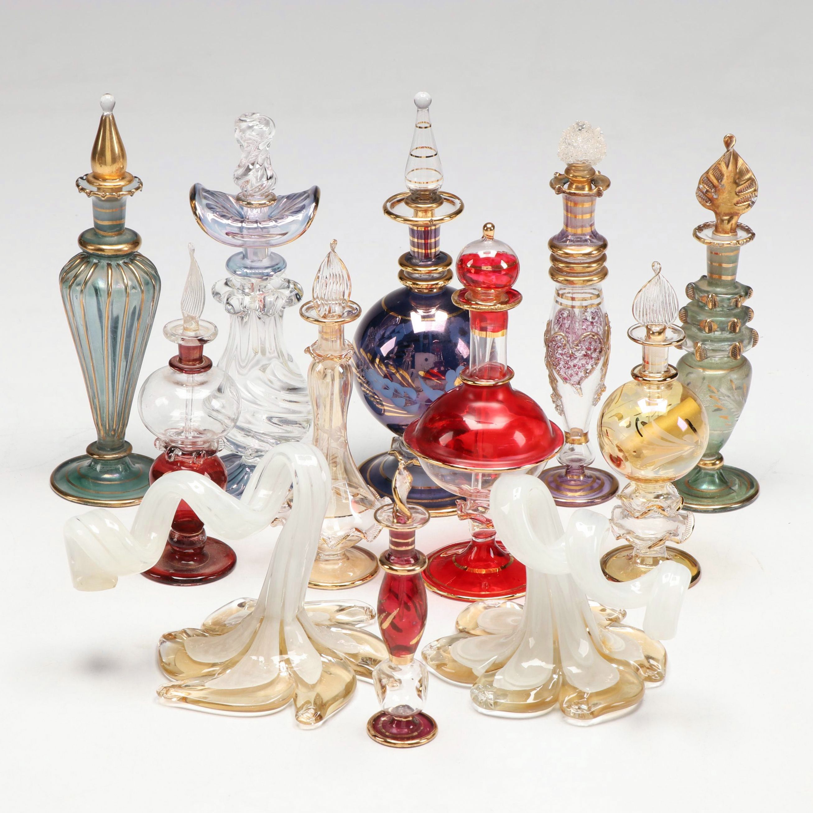 Murano Glass Flowers with Multicolor Glass Perfume Bottles