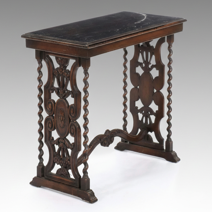 Jacobean Style Barley Twist Carved Walnut End Table, Early 20th Century