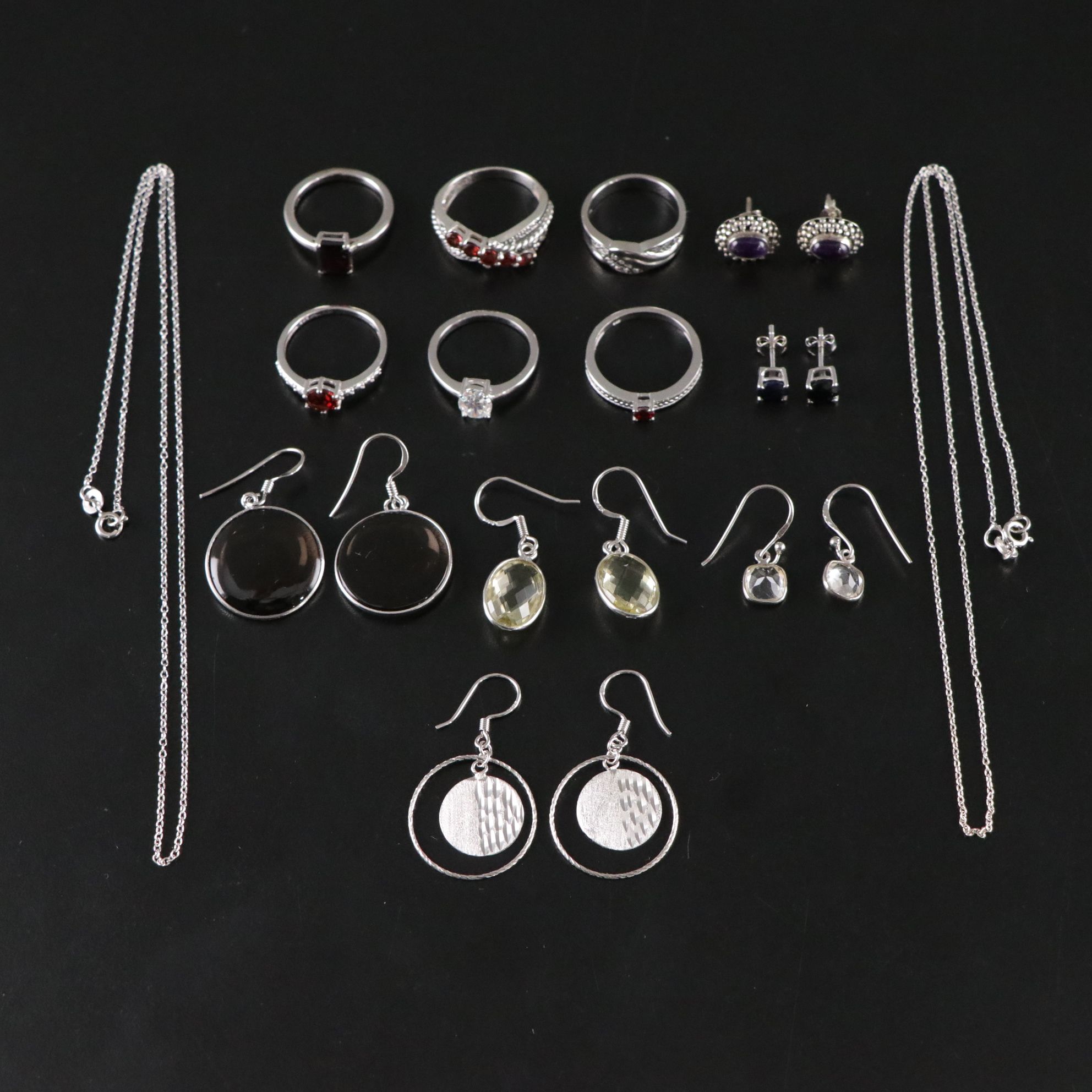 14 Assorted Sterling Silver Rings, Necklaces and Earrings
