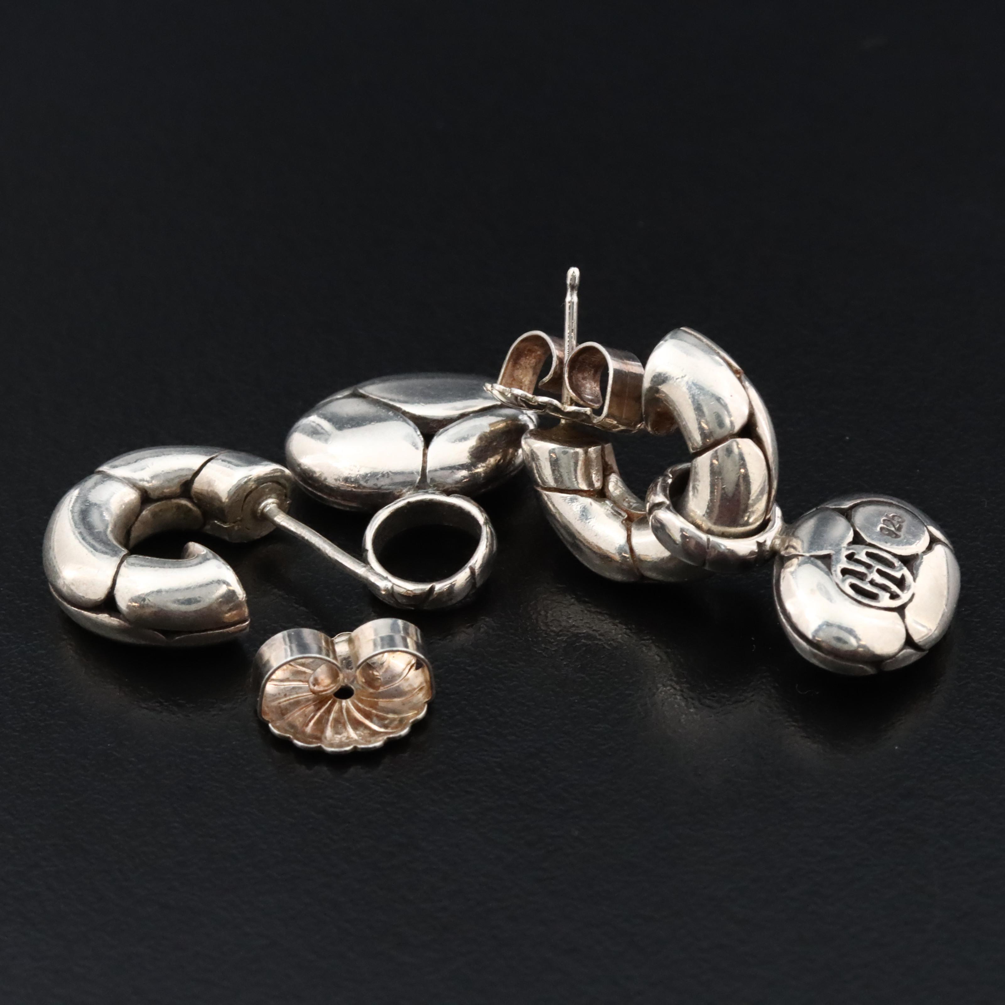 John Hardy Kali Pebble Sterling Hoop Earrings with Oval Drops